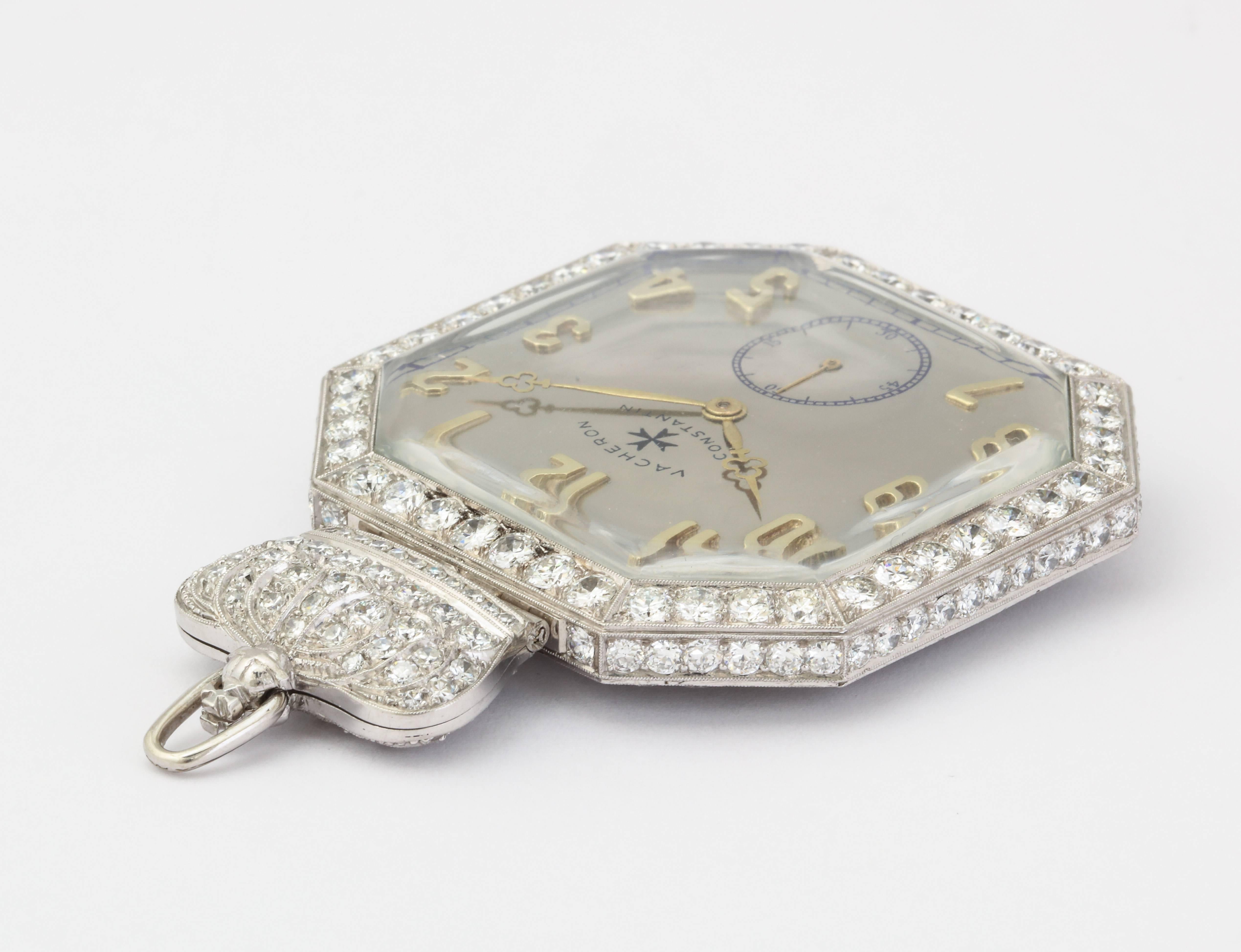 Art Deco Royal Vacheron Constantin Diamond Pocket Watch Pendant 1