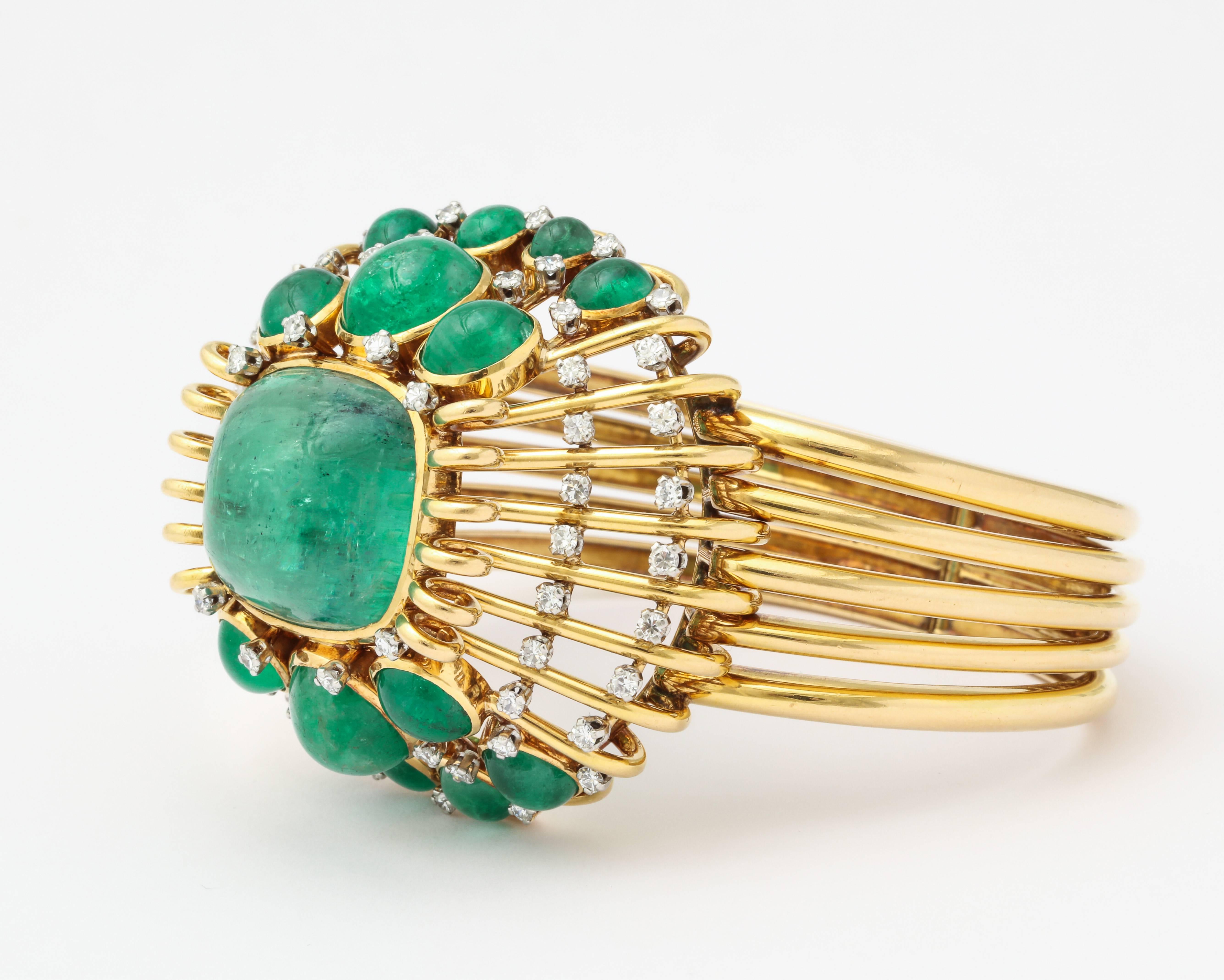Mauboussin Retro Emerald and Diamond Bangle Bracelet In Good Condition In New York, NY