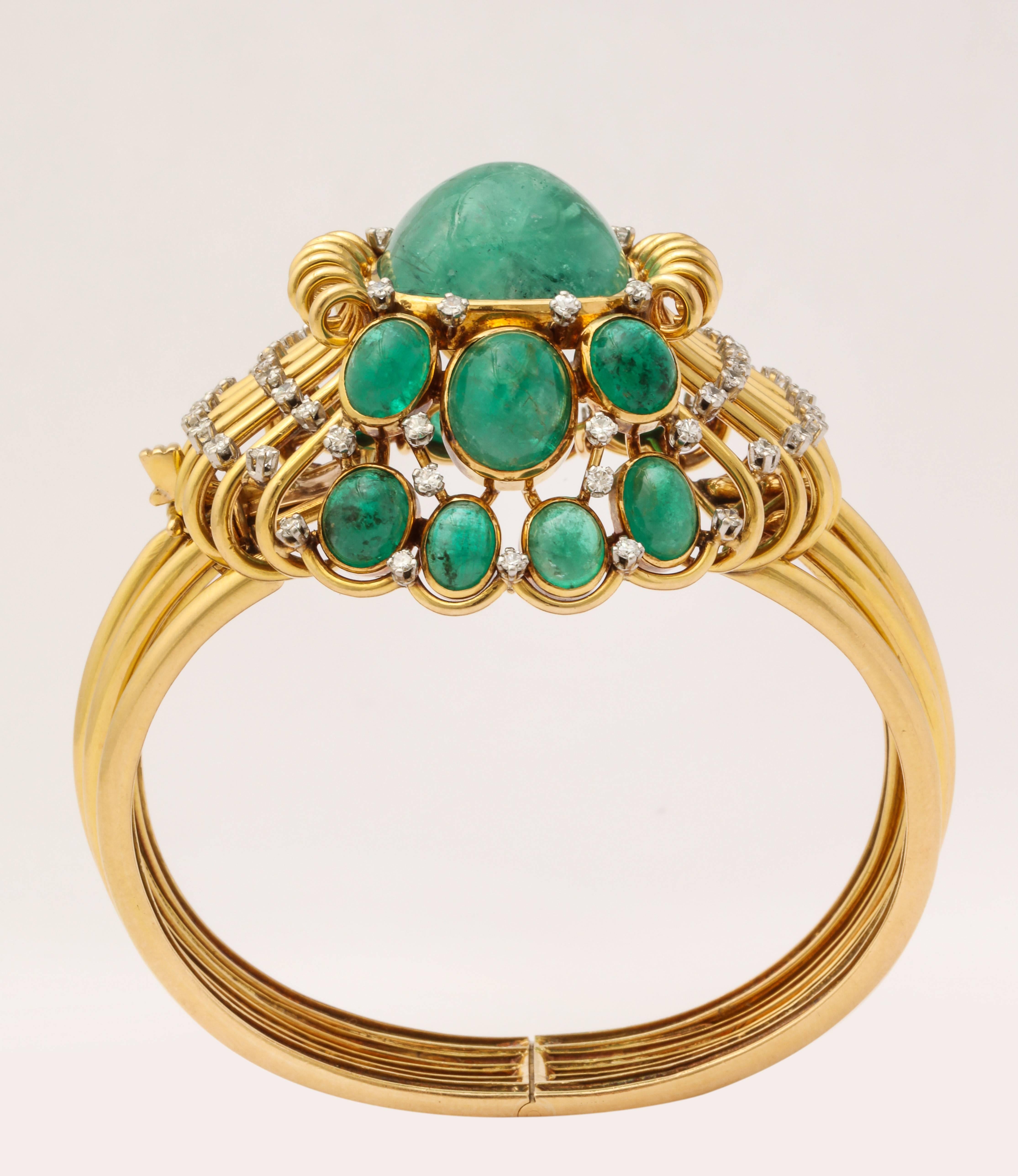 Women's or Men's Mauboussin Retro Emerald and Diamond Bangle Bracelet