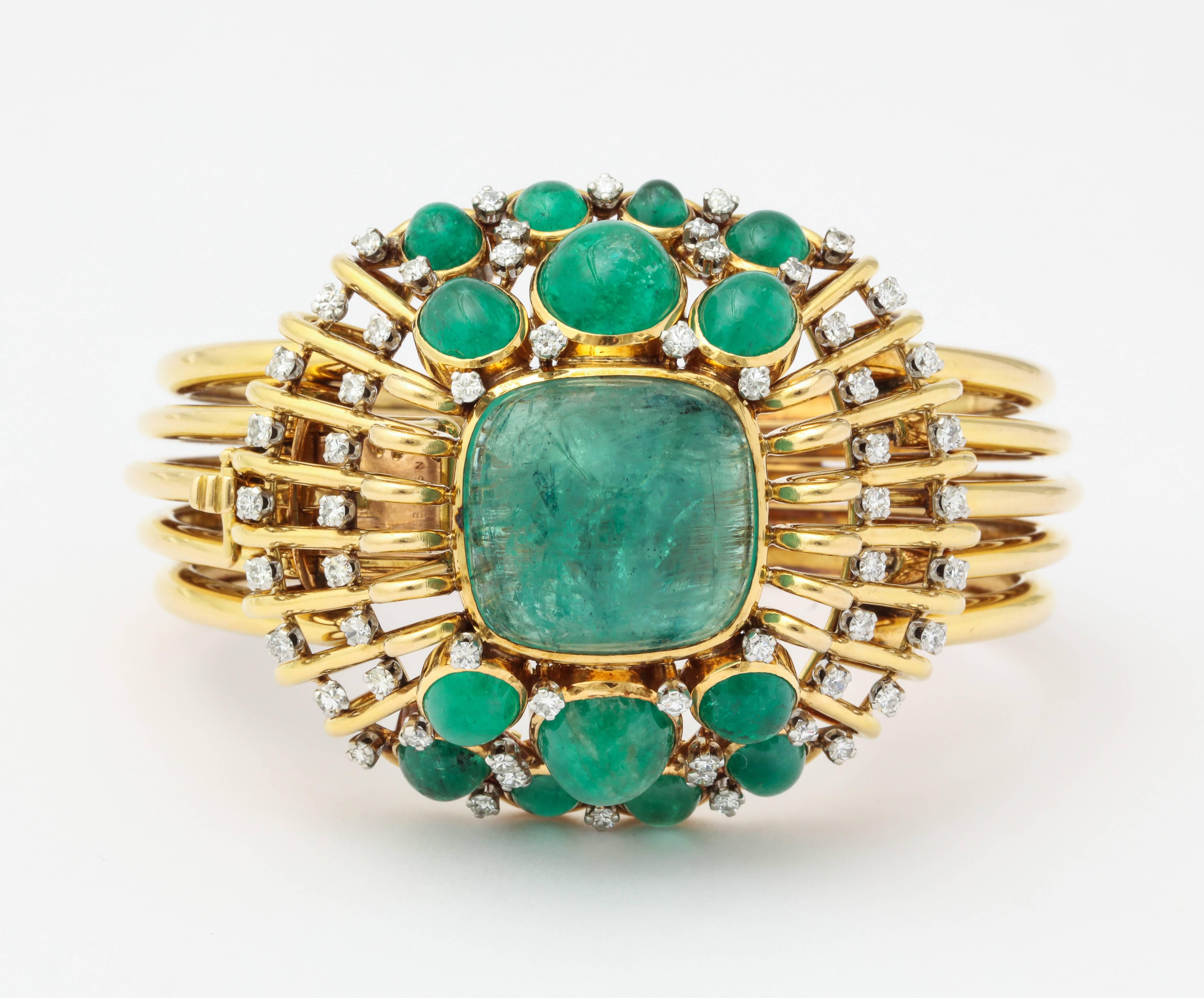 Mauboussin Retro Emerald and Diamond Bangle Bracelet 1