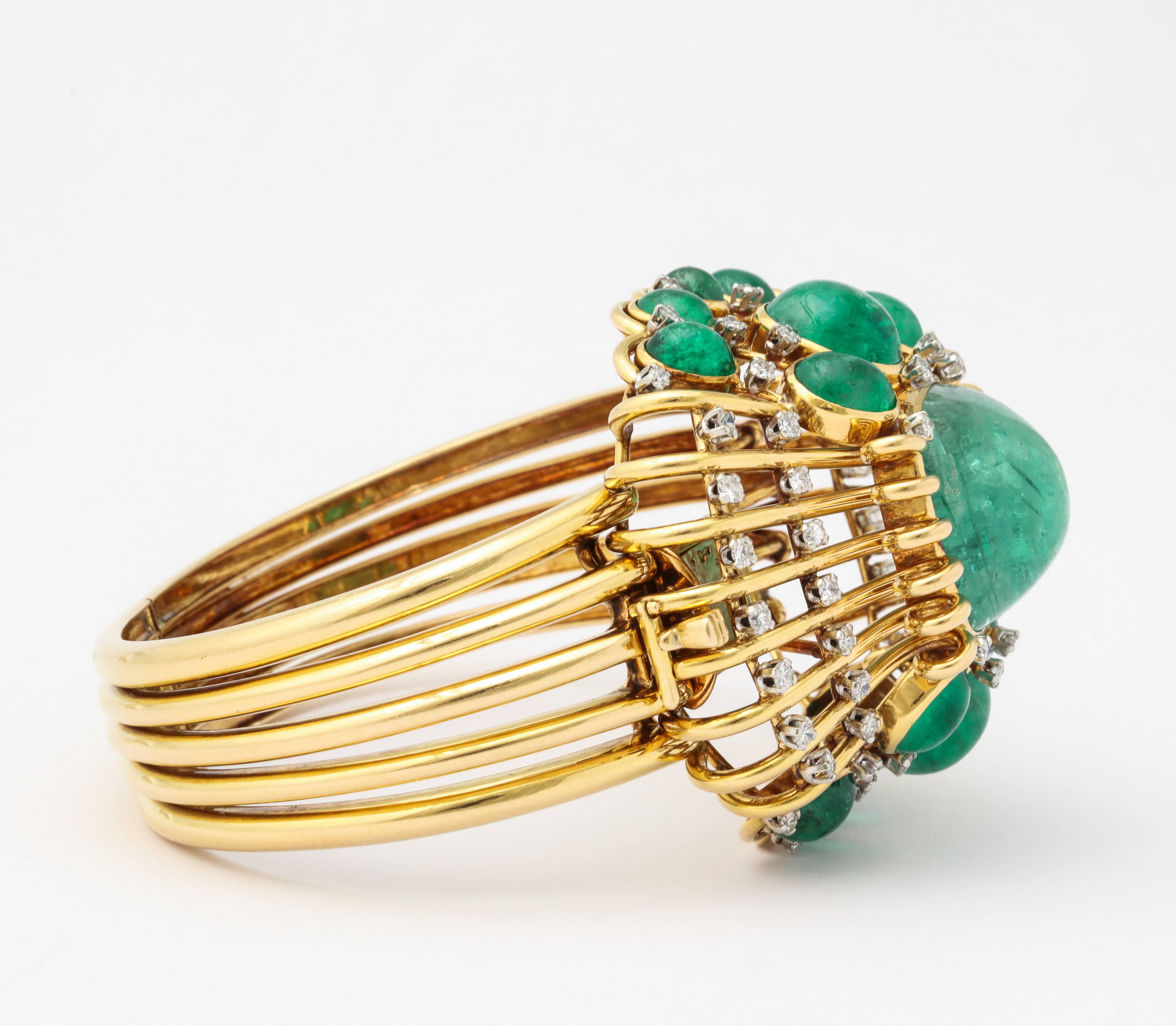 Mauboussin Retro Emerald and Diamond Bangle Bracelet 3