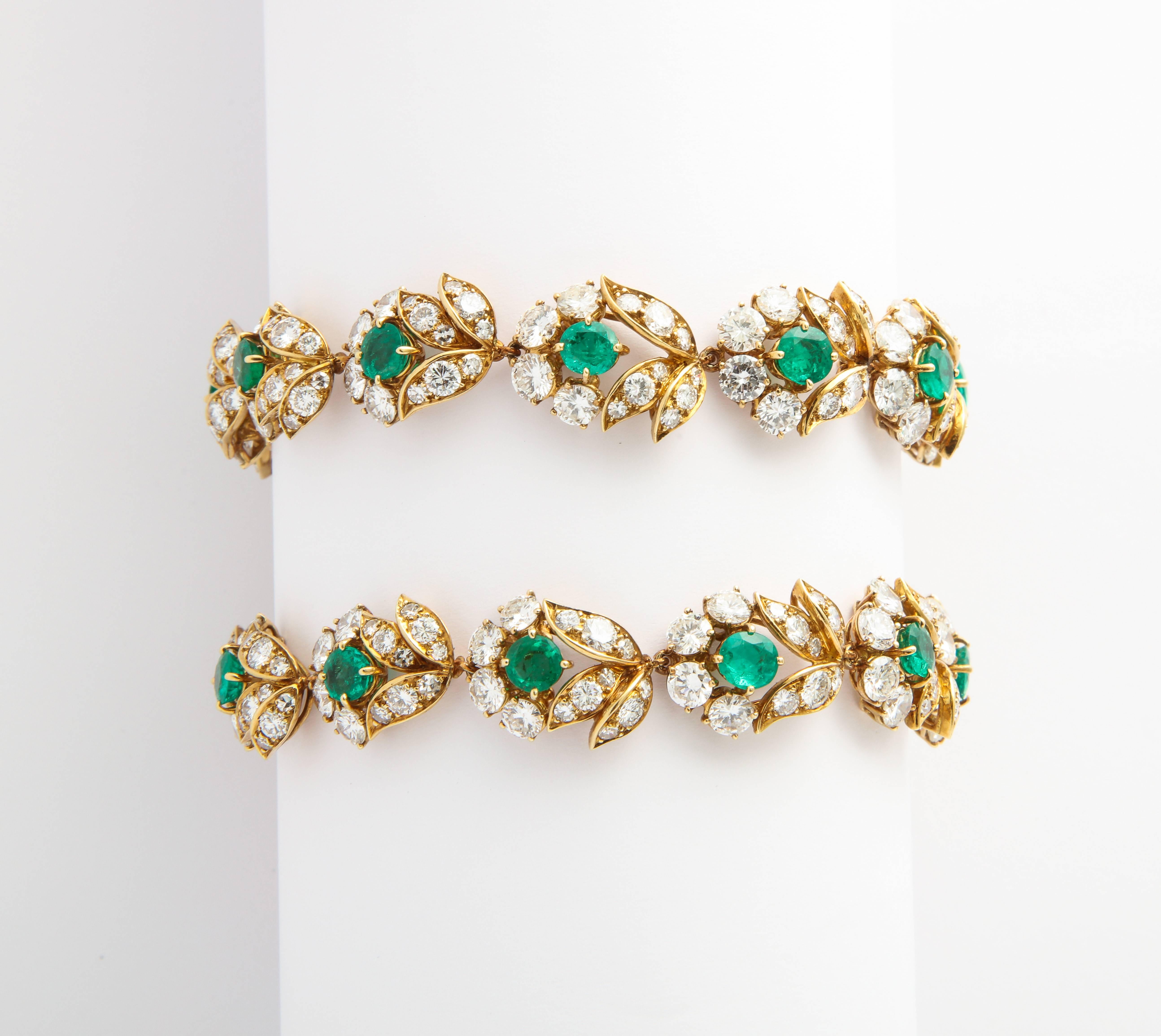 A Van Cleef and Arpels Diamond and Emerald Necklace convertible to two Bracelets

A superb floral motif necklace made by VCA, that converts into two bracelets.

Approx 35 ct diamonds. Approx 10-15 ct emeralds.

Made in France circa 1960