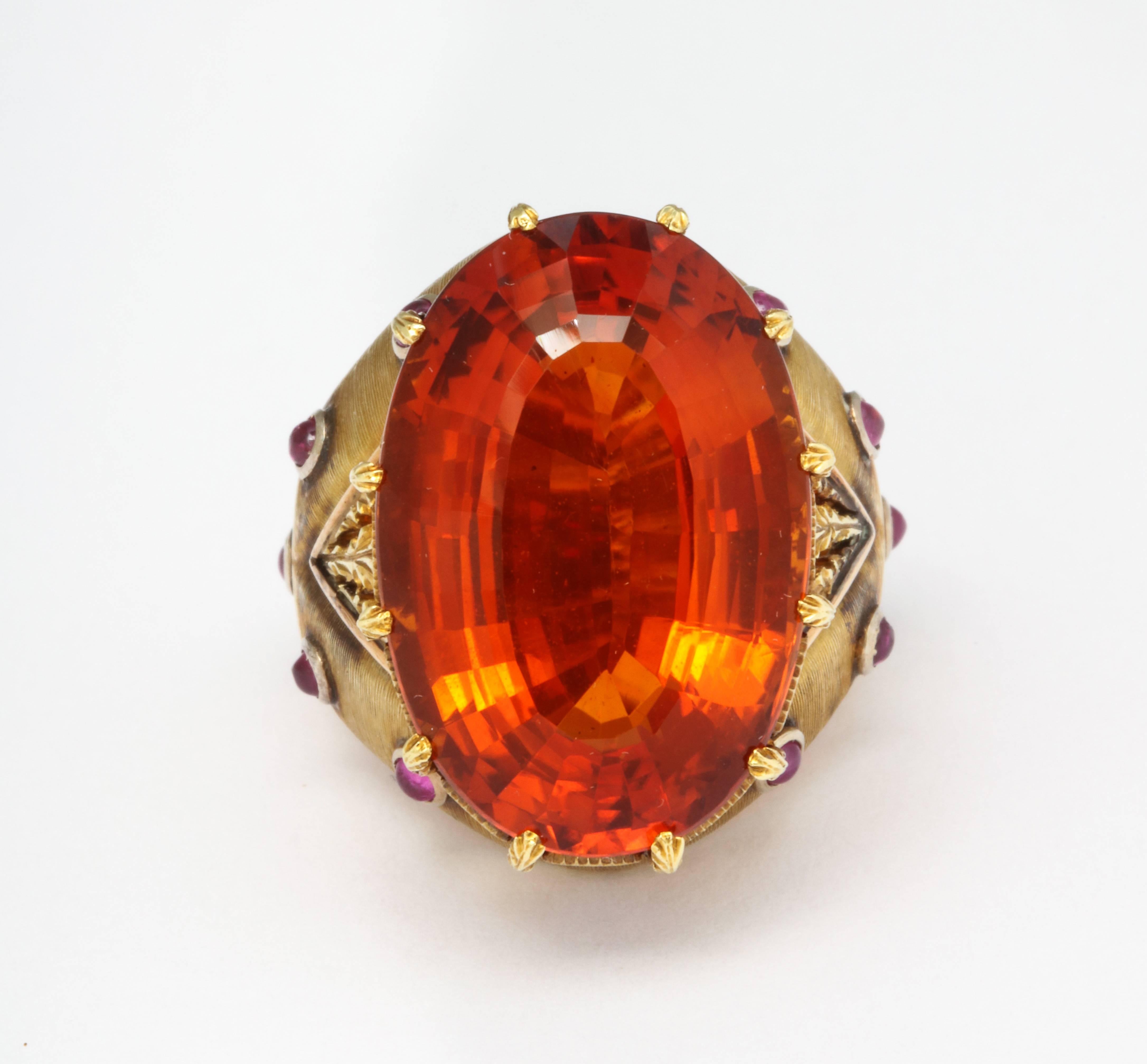 Oval Cut Buccellati Citrine Ruby Gold Cocktail Ring