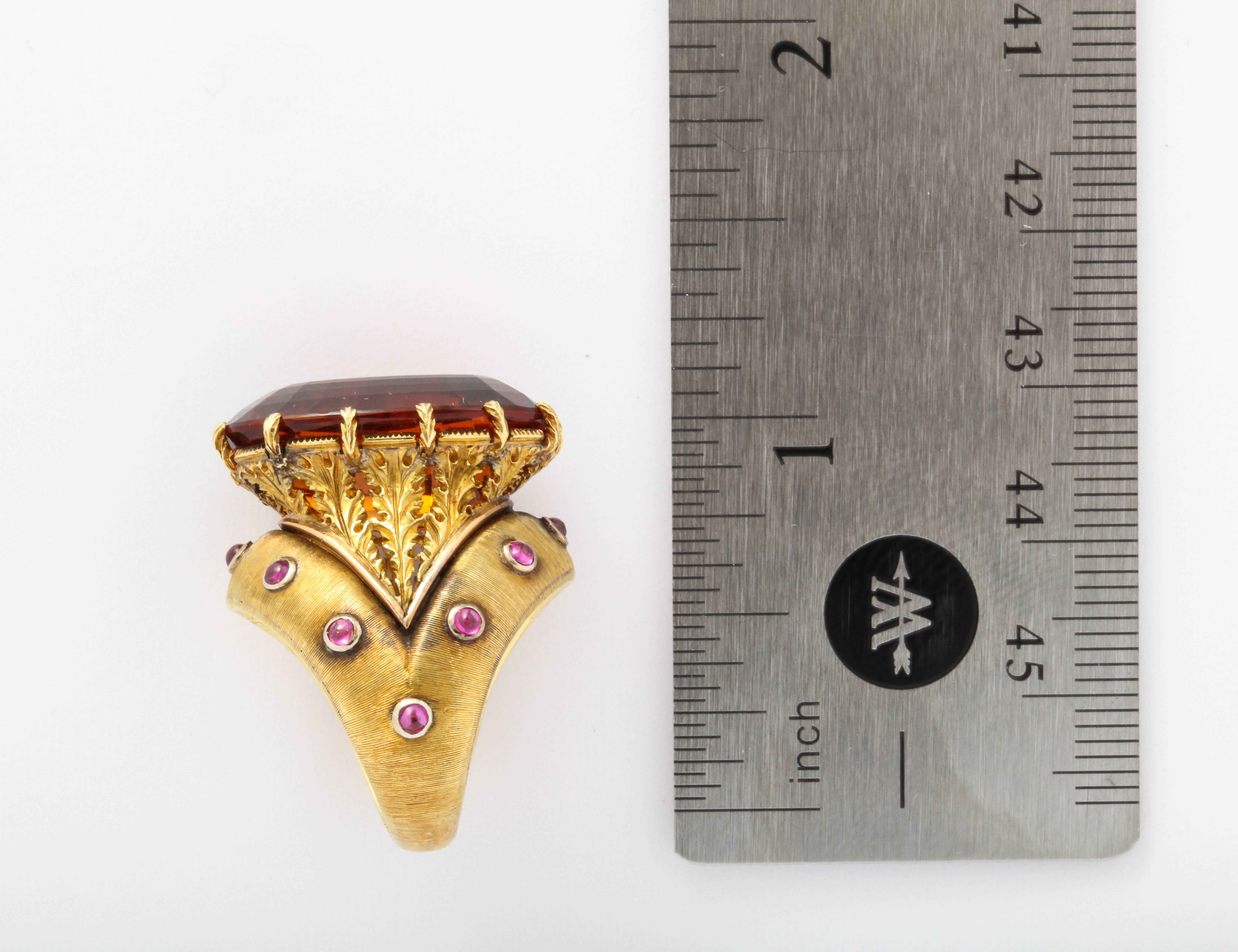 Buccellati Citrine Ruby Gold Cocktail Ring In Good Condition In New York, NY