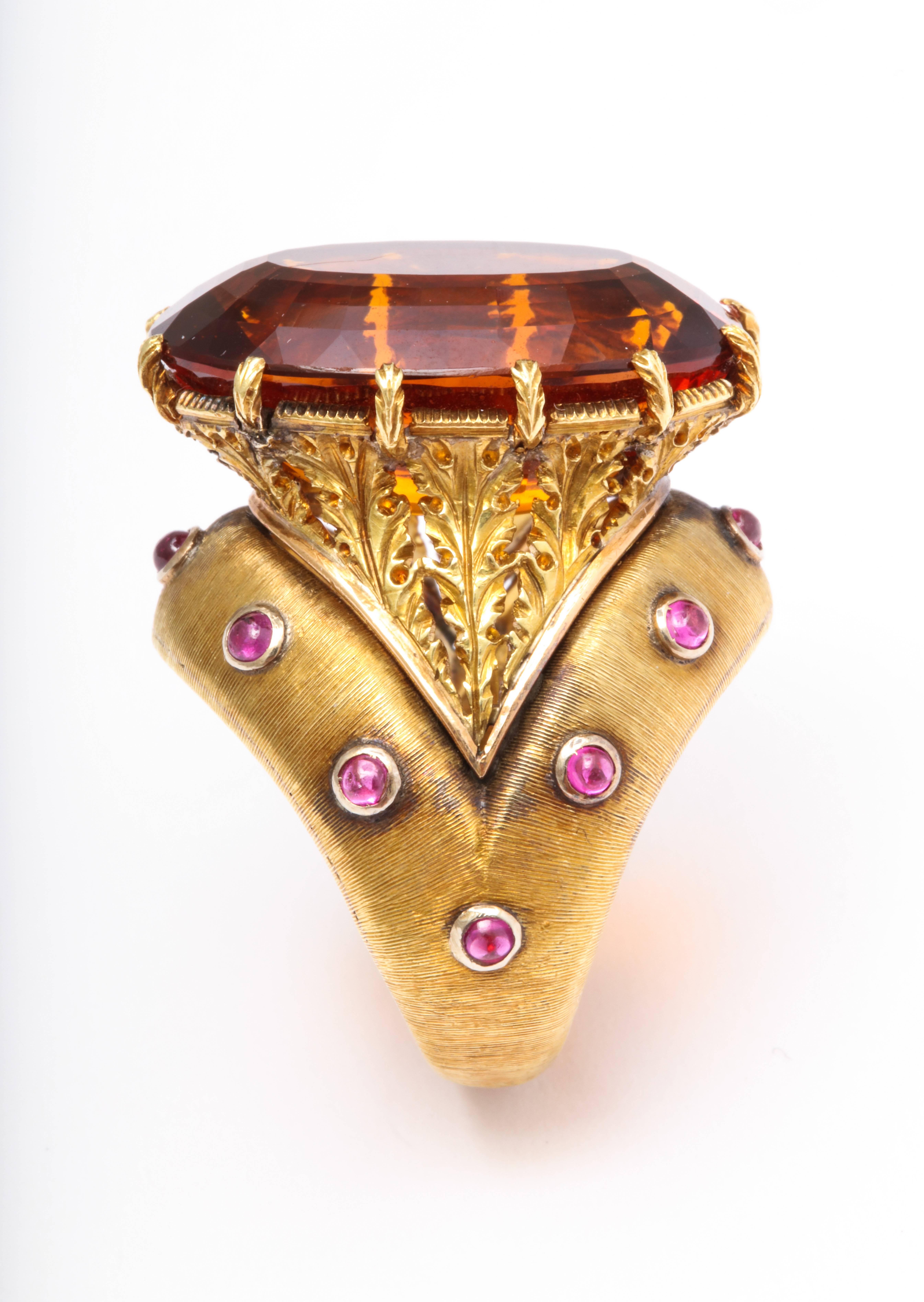 Women's or Men's Buccellati Citrine Ruby Gold Cocktail Ring