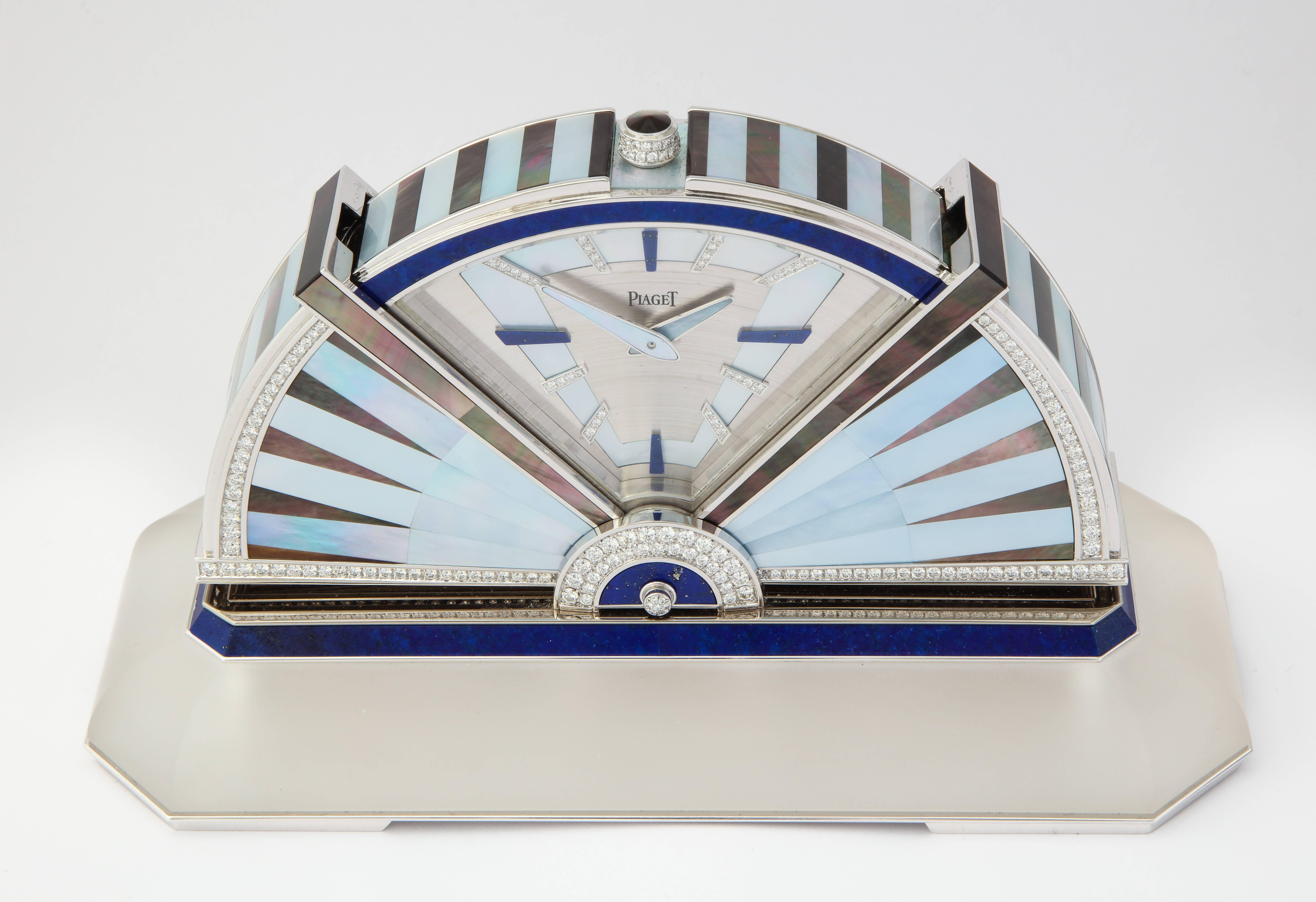 Women's or Men's Piaget Diamond White Gold Multi Gem Table Clock