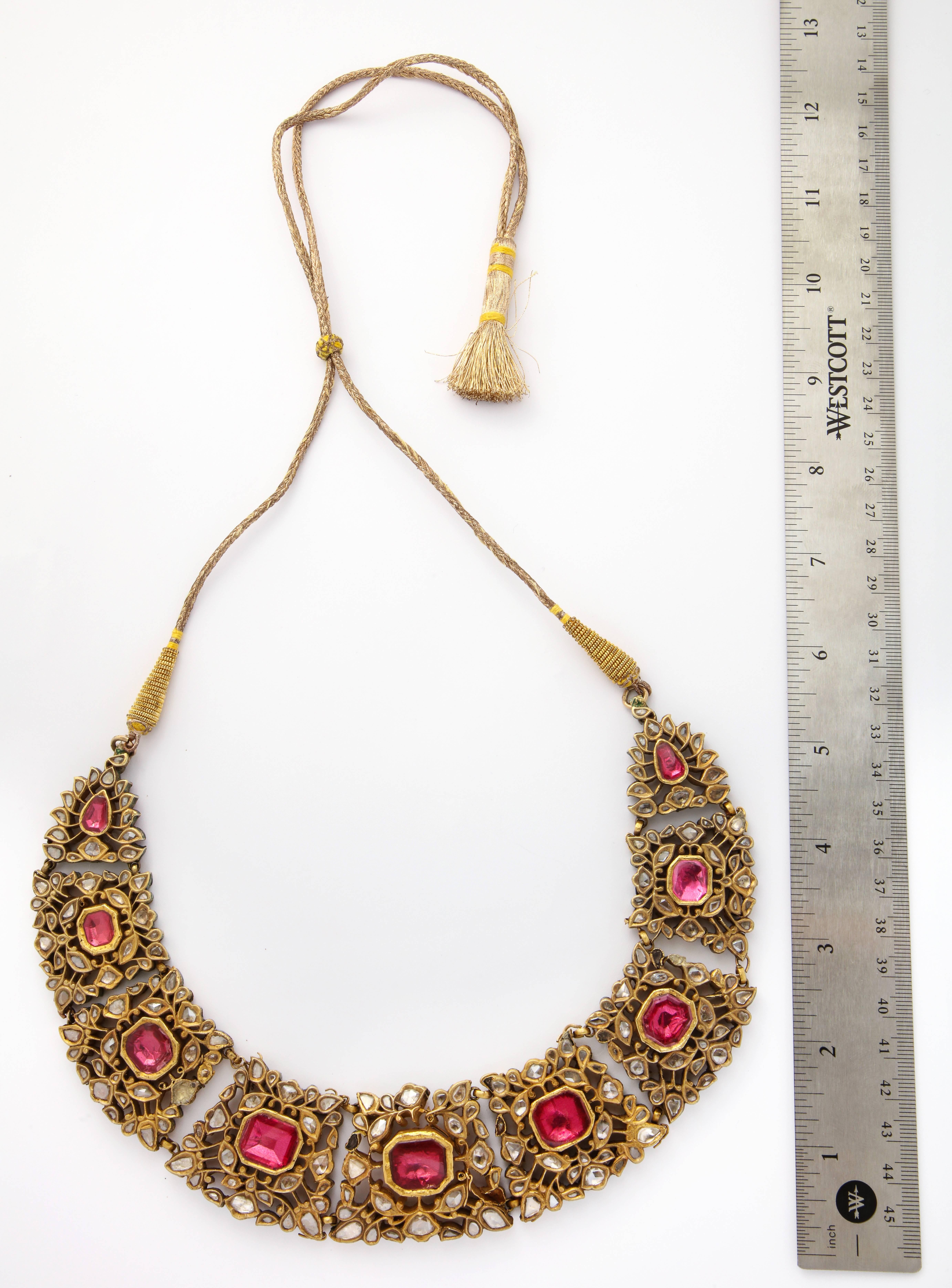 Antique Mughal Indian Spinel Diamond Jaipur Enamel Necklace 2