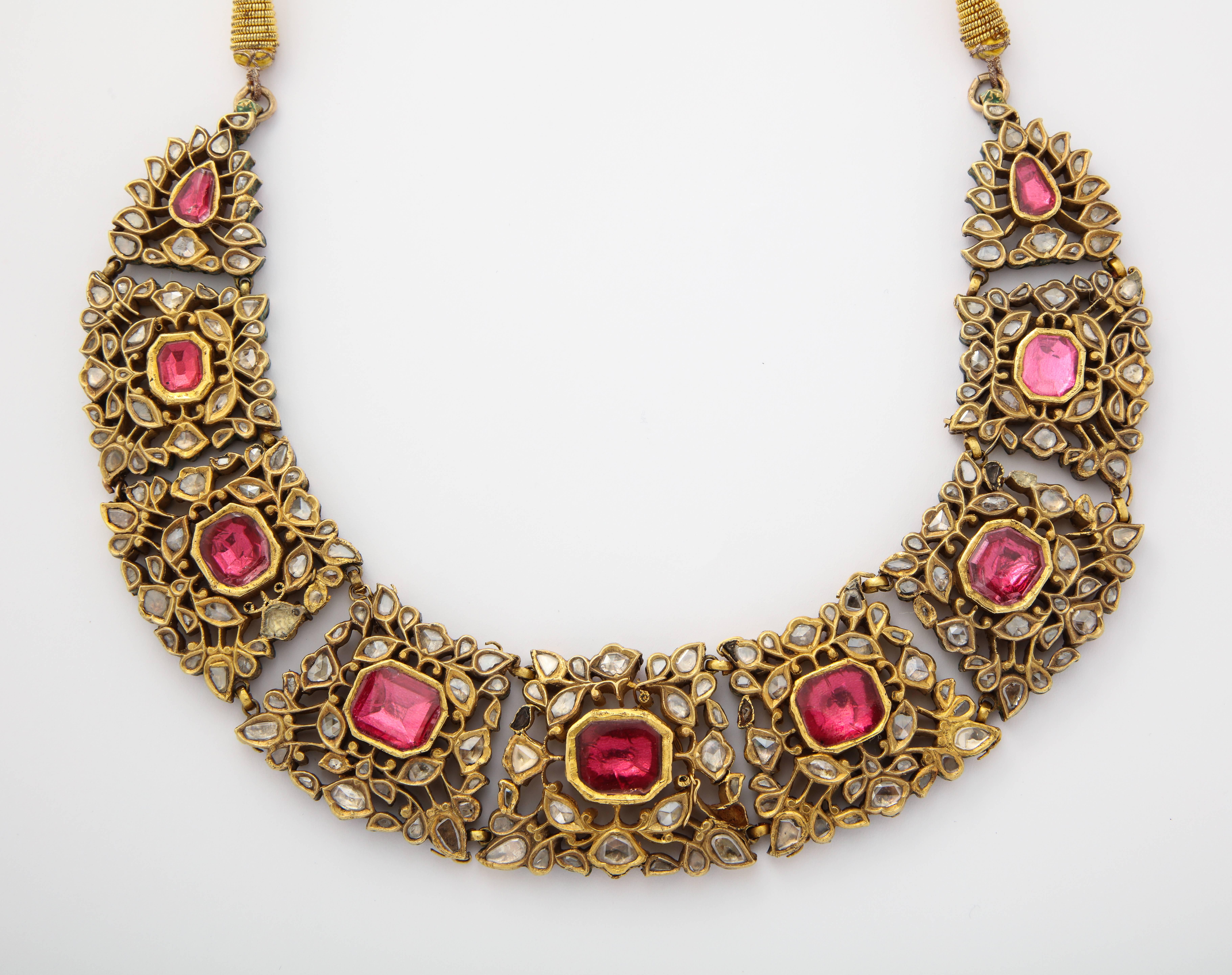 Antique Mughal Indian Spinel Diamond Jaipur Enamel Necklace 3