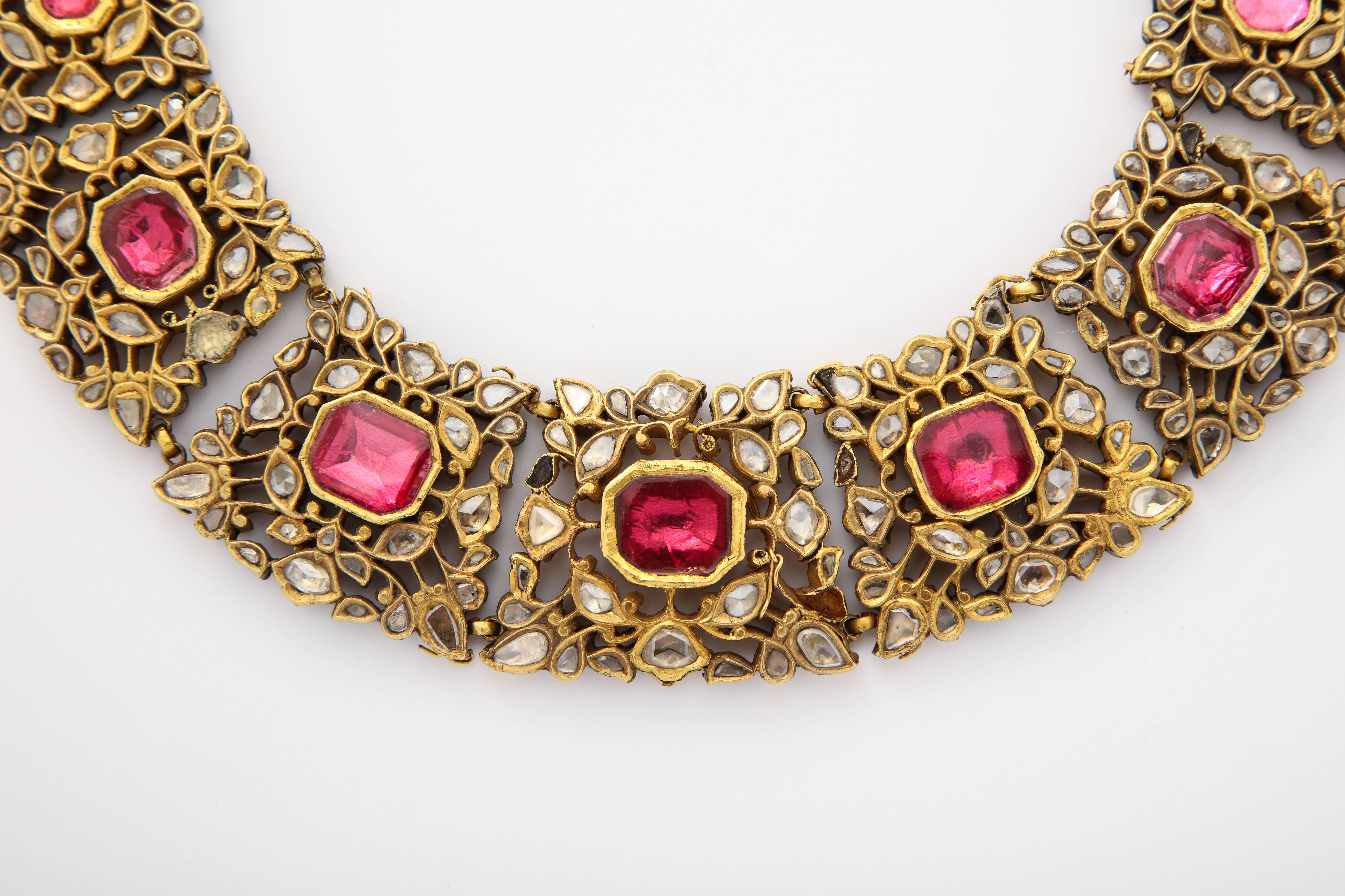 Antique Mughal Indian Spinel Diamond Jaipur Enamel Necklace 4