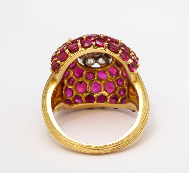 1950s Cartier Ruby Diamond Gold Cocktail Ring For Sale at 1stdibs