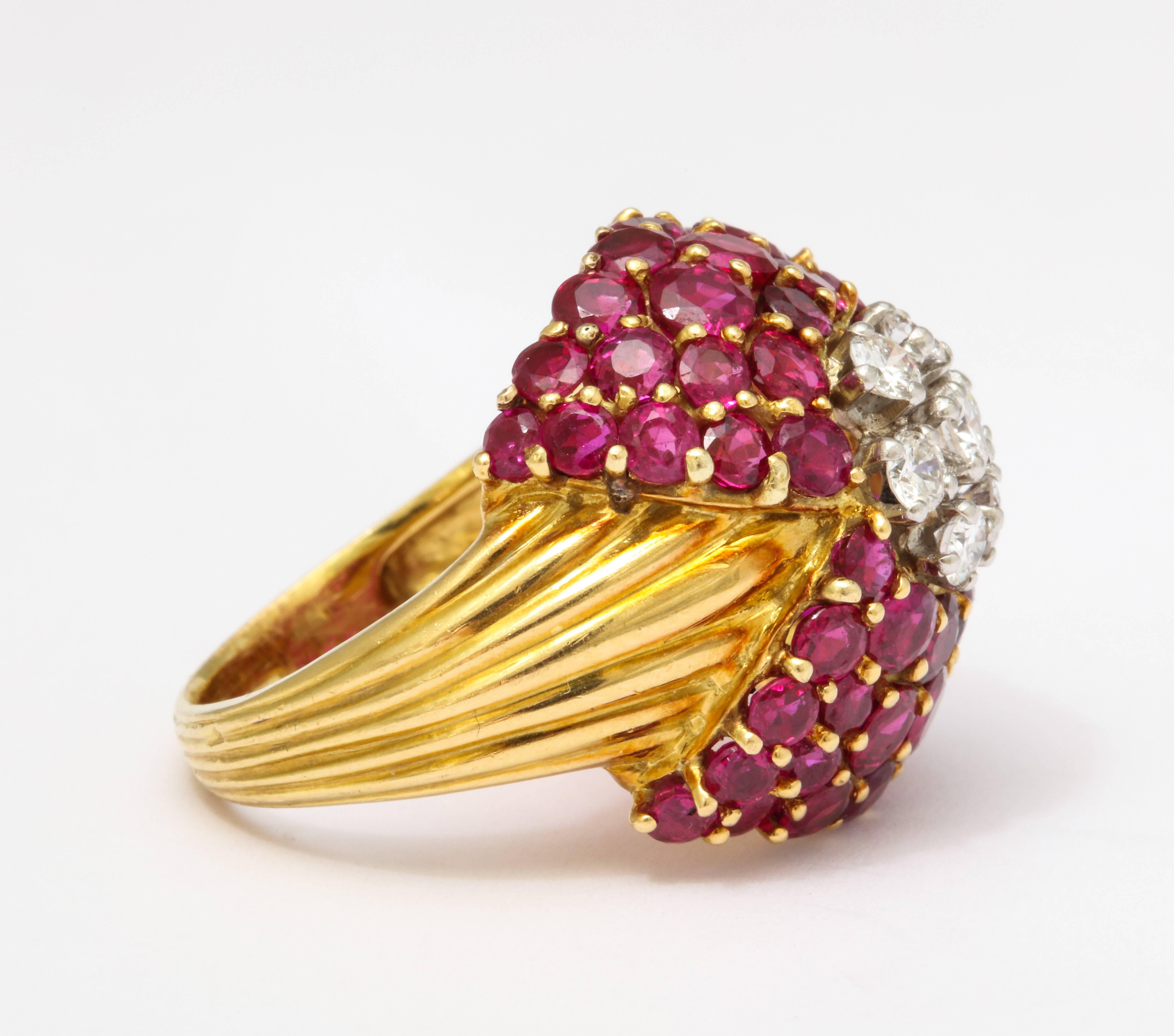 1950s Cartier France Ruby Diamond Gold Cocktail Ring In Good Condition In New York, NY