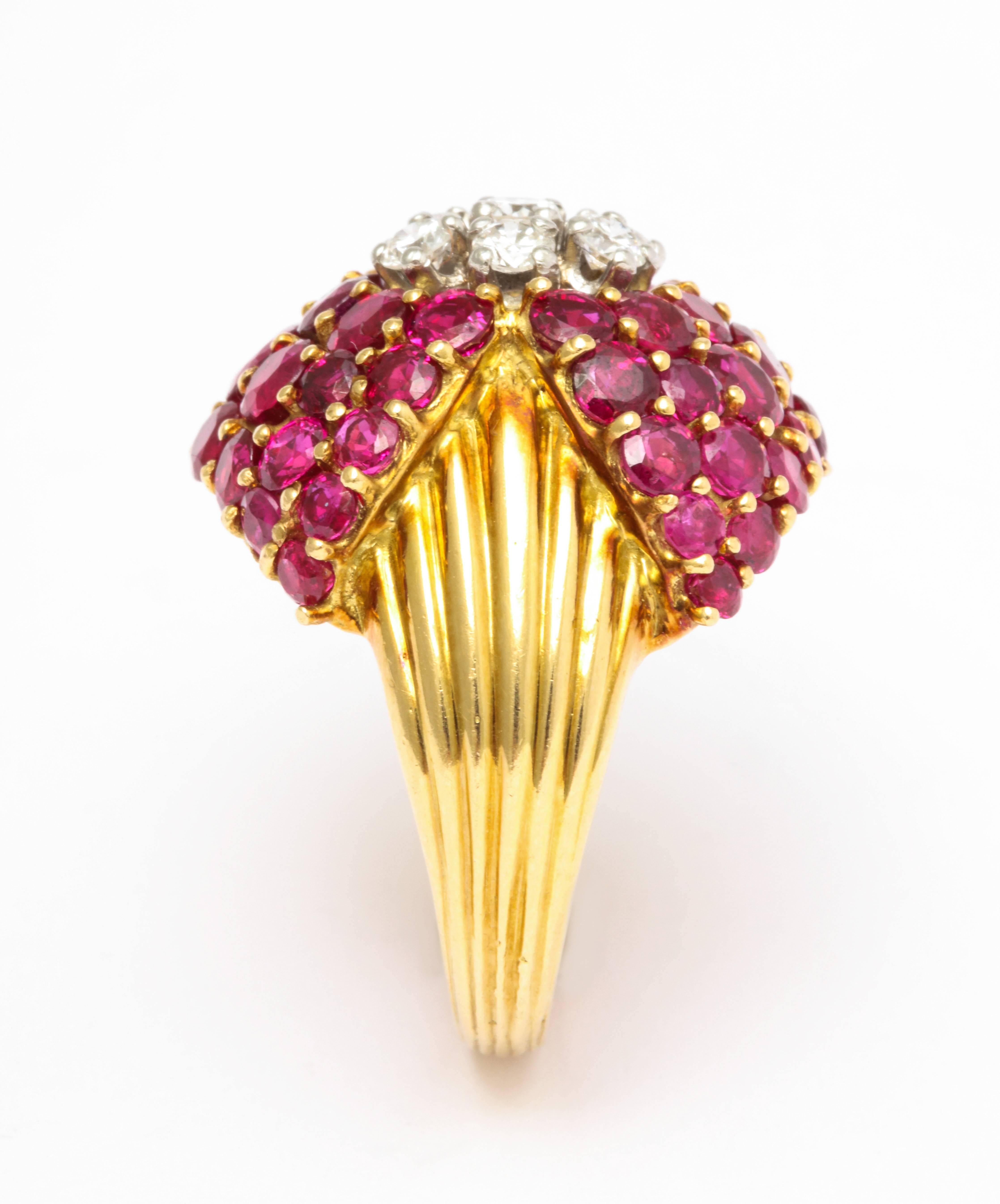 1950s Cartier France Ruby Diamond Gold Cocktail Ring 1