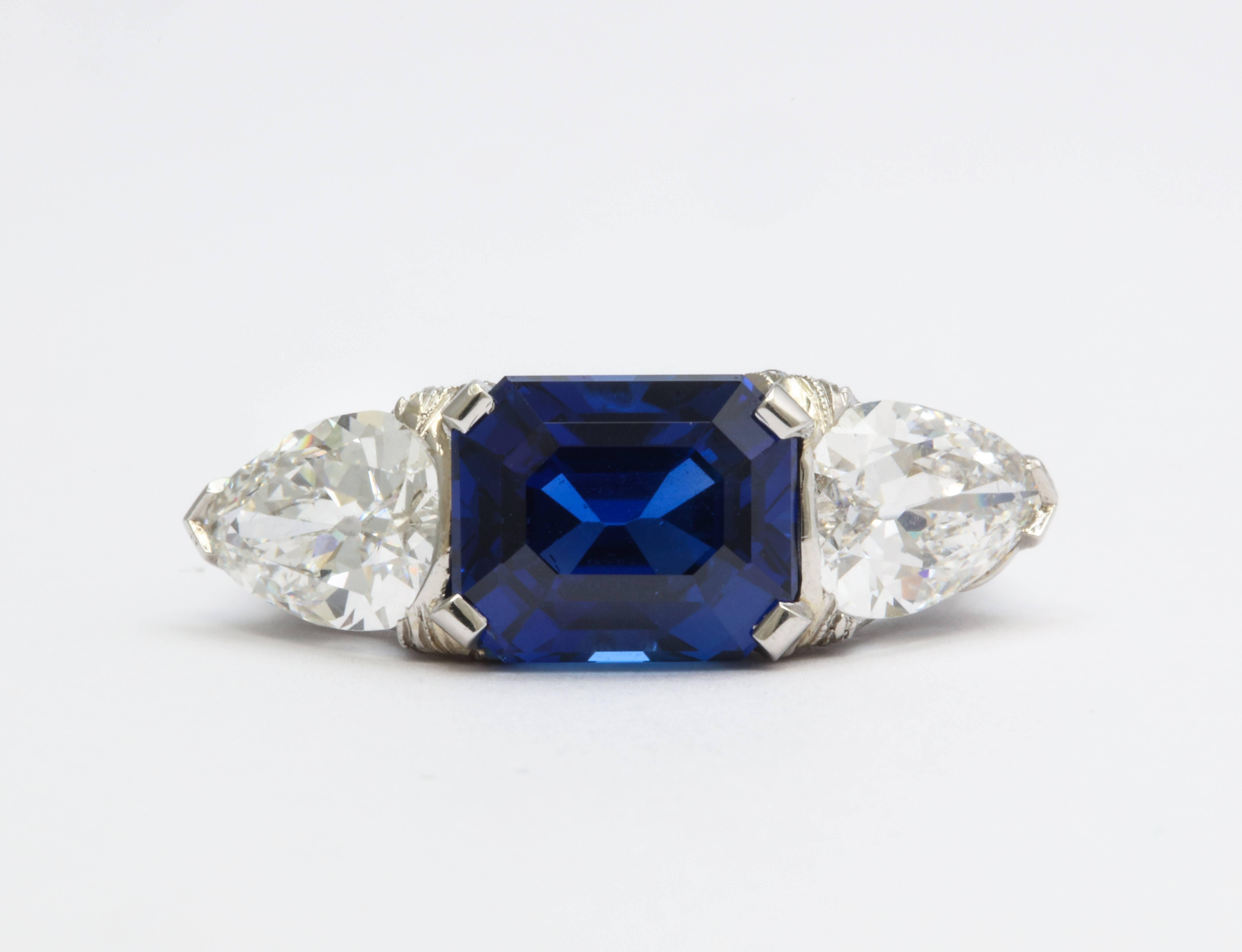A Very Fine Tiffany and Co Burmese Sapphire and Diamond Ring

Gubelin certified 4.65 carat sapphire that is natural/unheated and has a Burmese origin. Also has been certified as being "Royal Blue"  

With crystal clear clarity. A