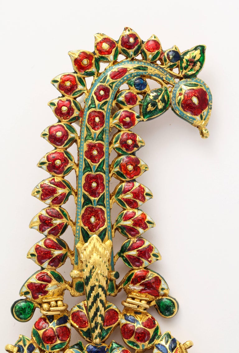 Indian Mughal Diamond Jaipur Enamel Sarpech Urban Ornament Brooch For