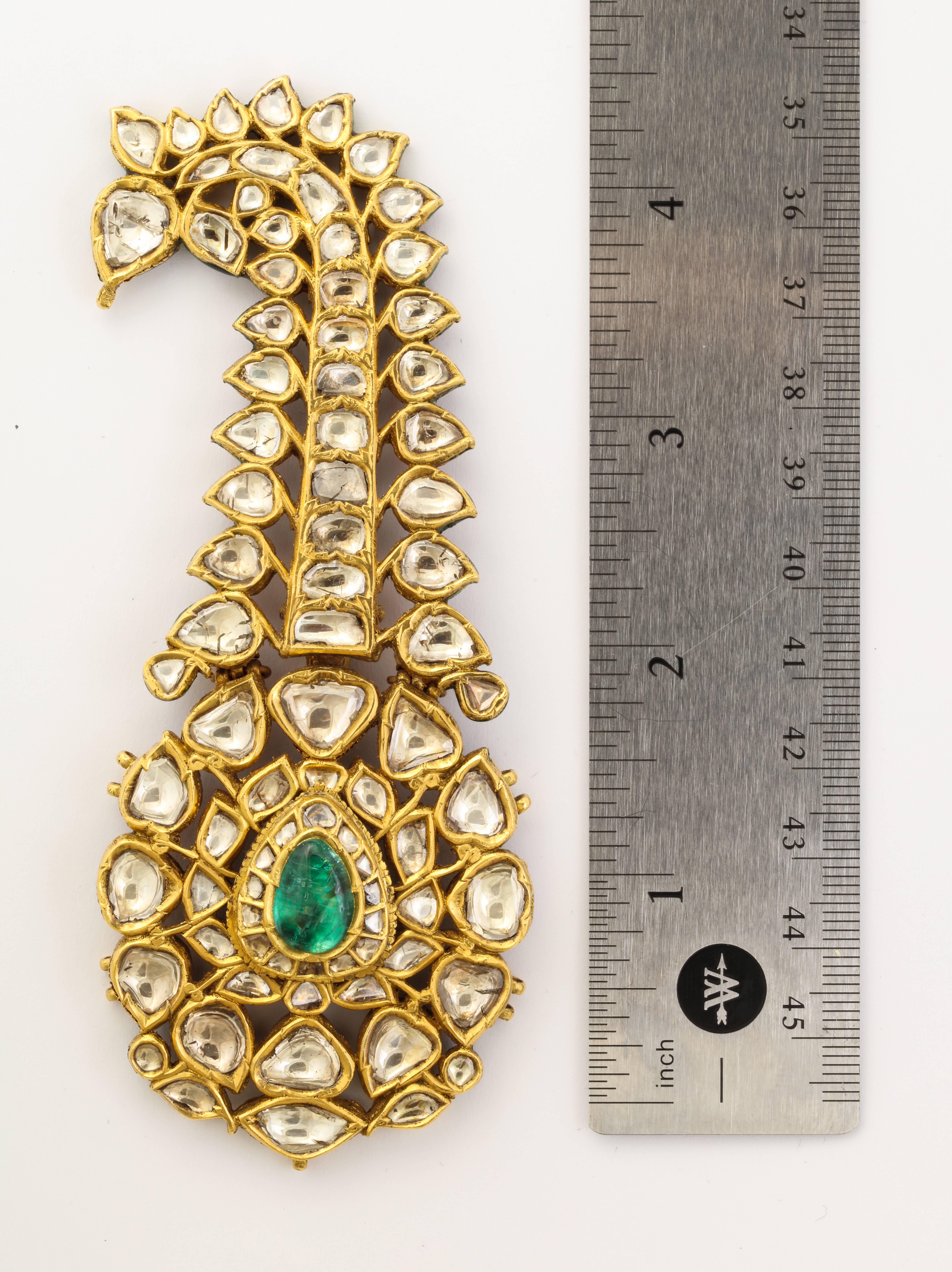 Women's or Men's Indian Mughal Diamond  Jaipur Enamel Sarpech Urban Ornament Brooch