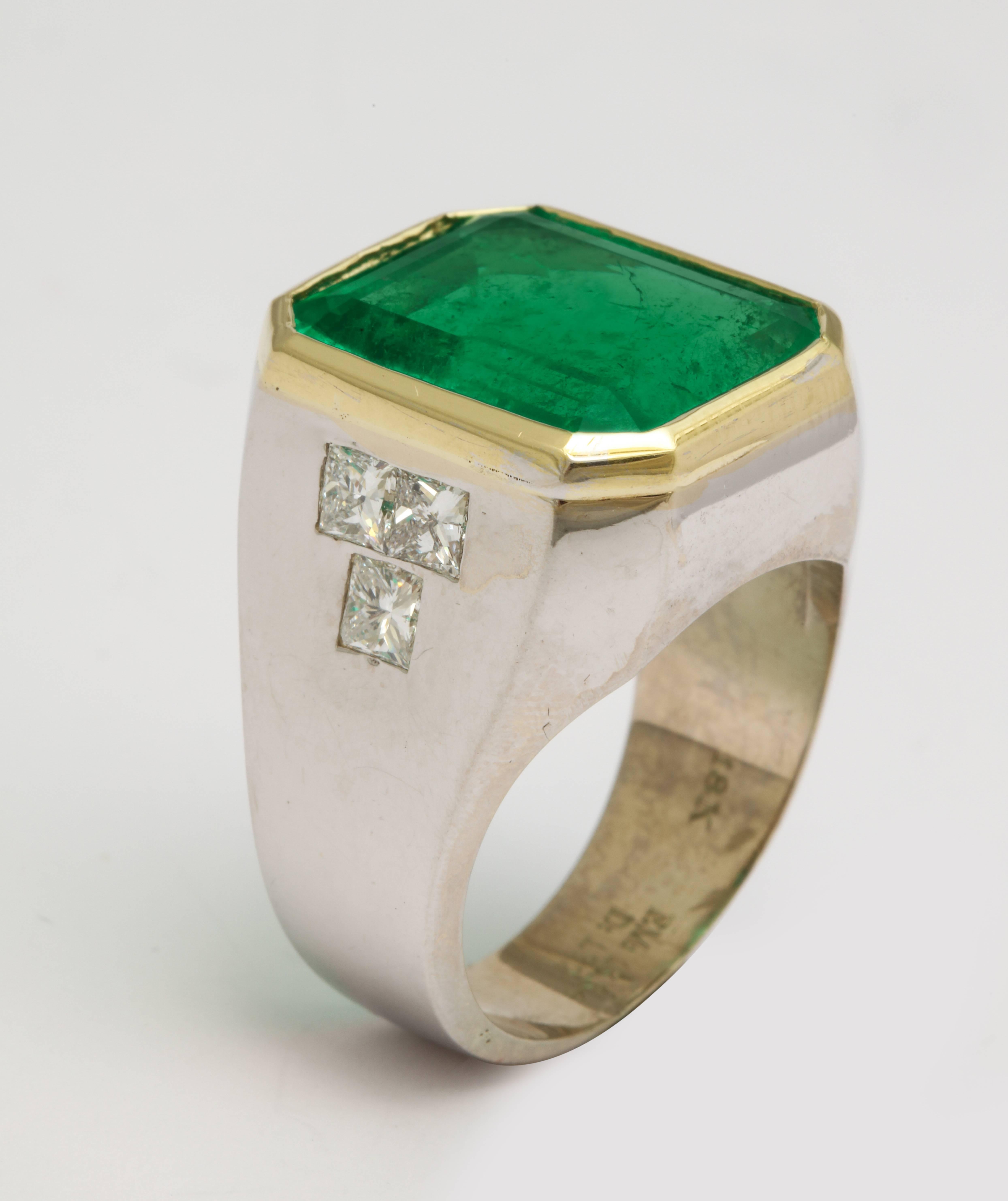 Emerald Cut 13 Carat Colombian Emerald Men's Ring