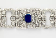 Important Wide Art Deco Diamond and Sapphire Bracelet