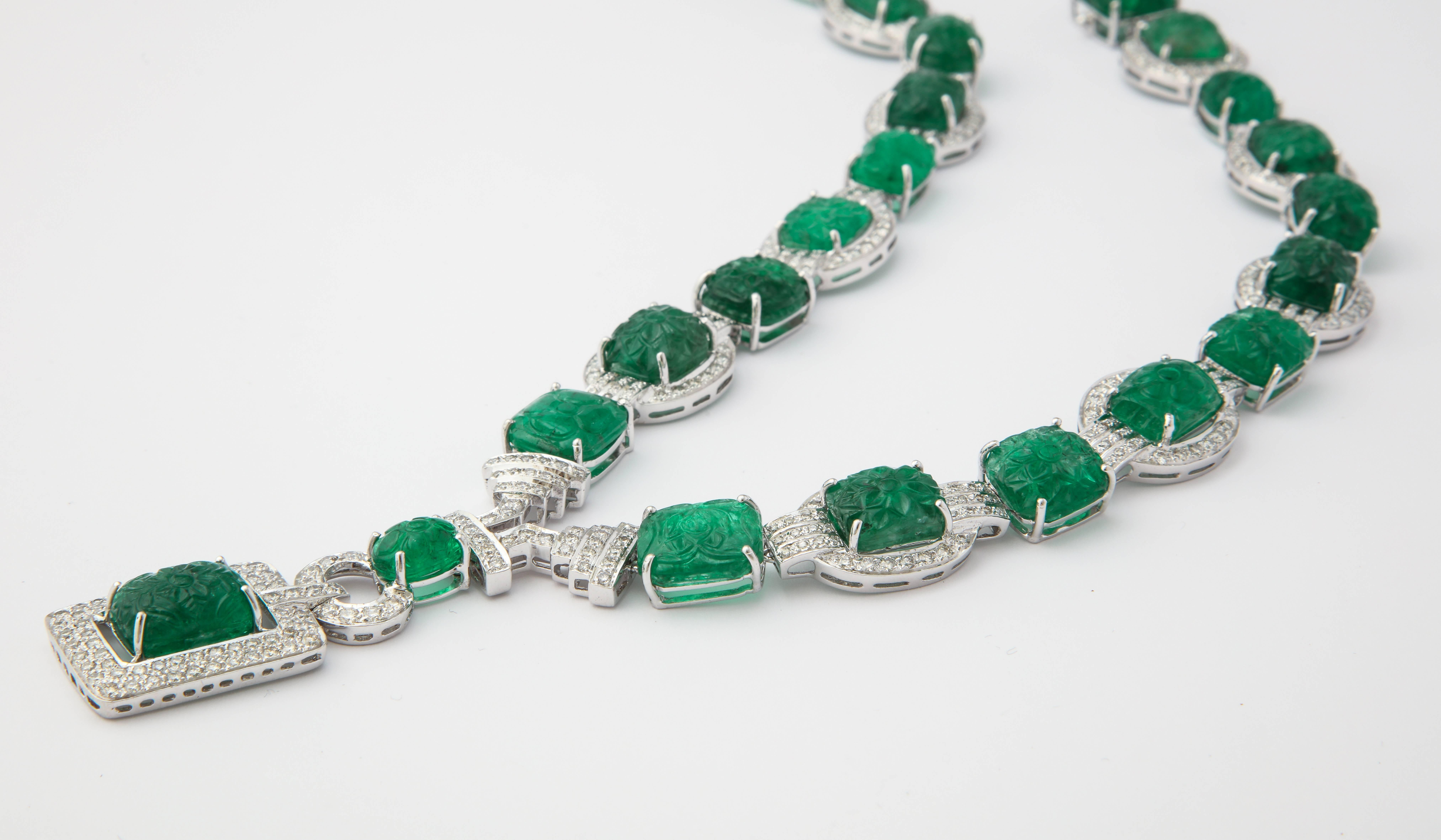 Important Carved Emerald and Diamond Necklace 3