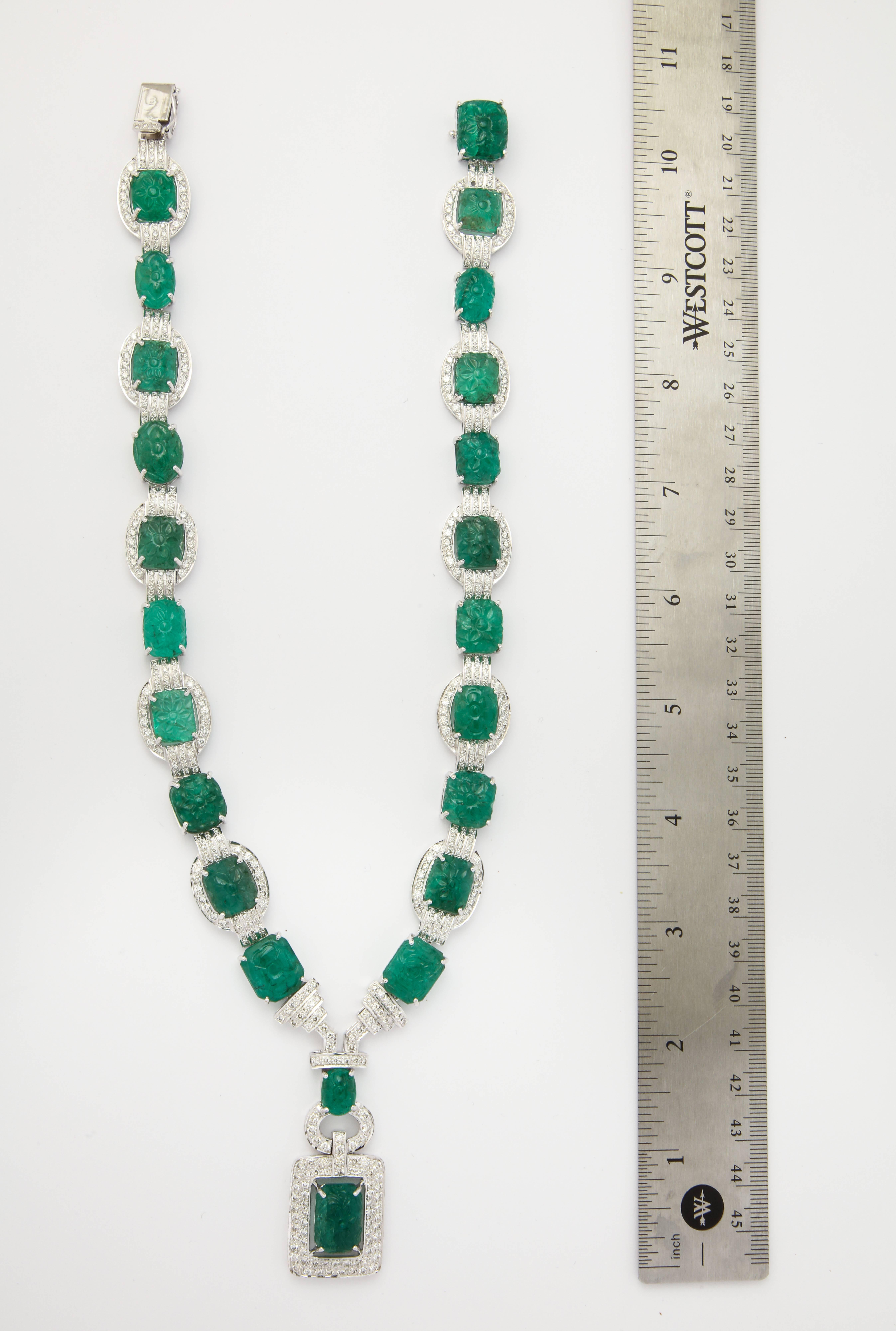 Important Carved Emerald and Diamond Necklace 2