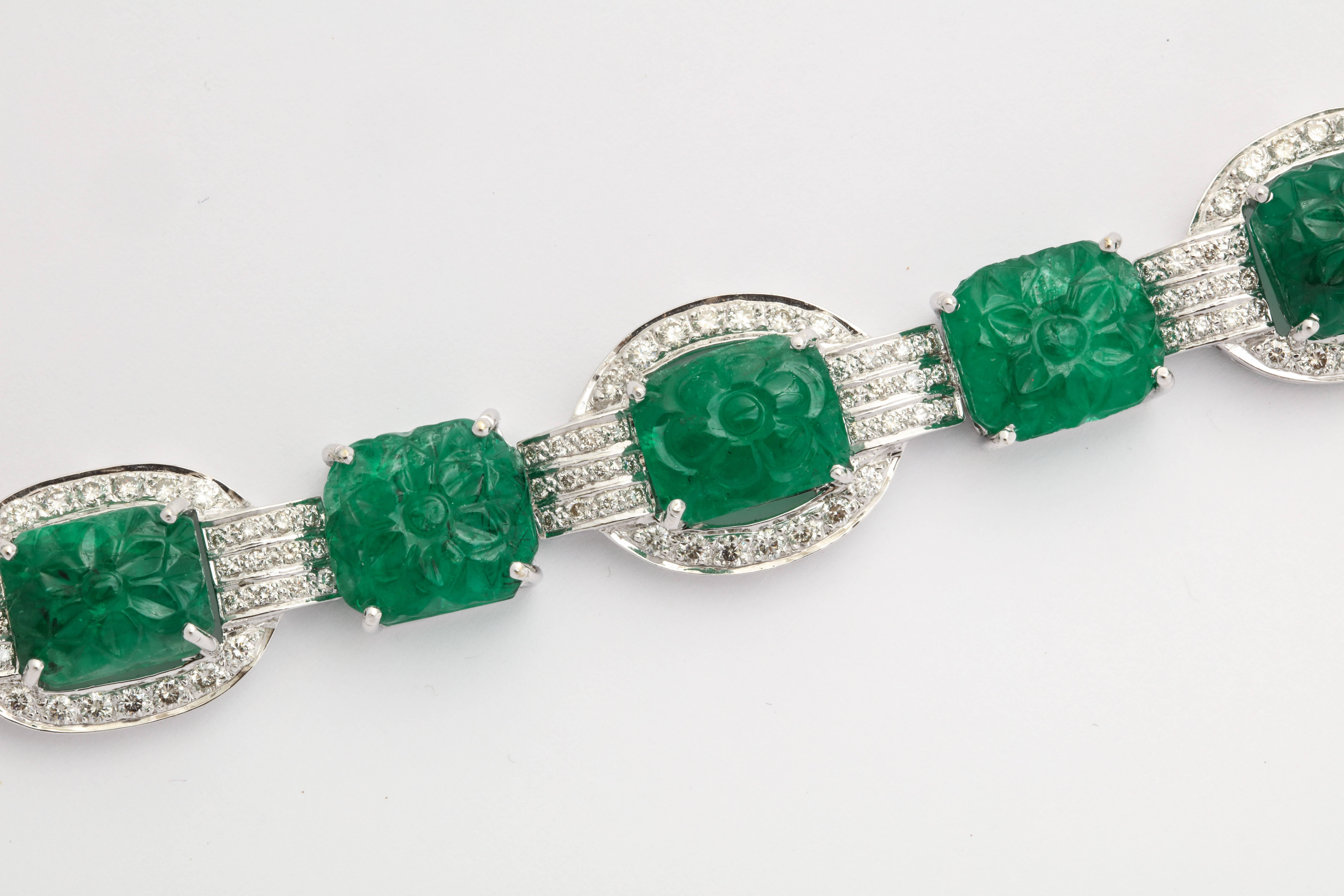 Women's or Men's Important Carved Emerald and Diamond Necklace