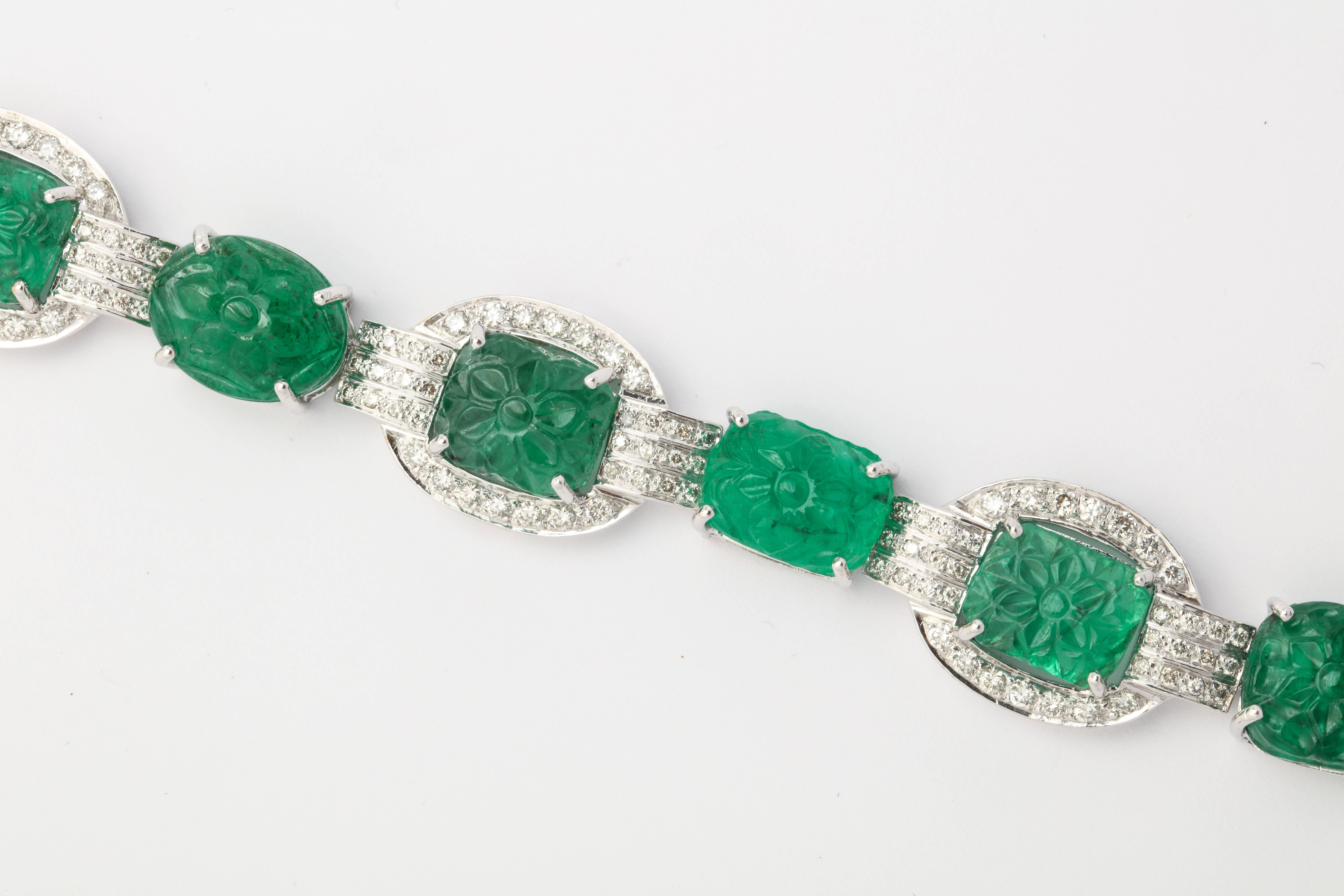 Important Carved Emerald and Diamond Necklace 1