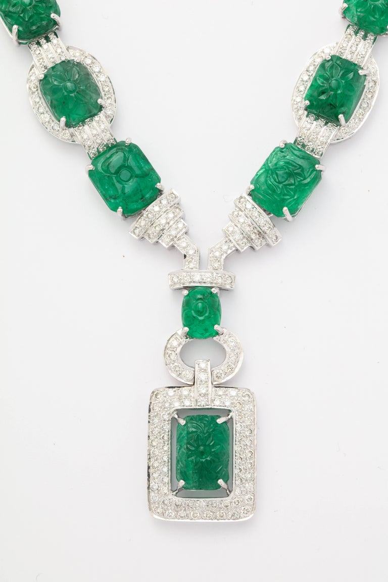 Important Carved Emerald and Diamond Necklace For Sale at ...