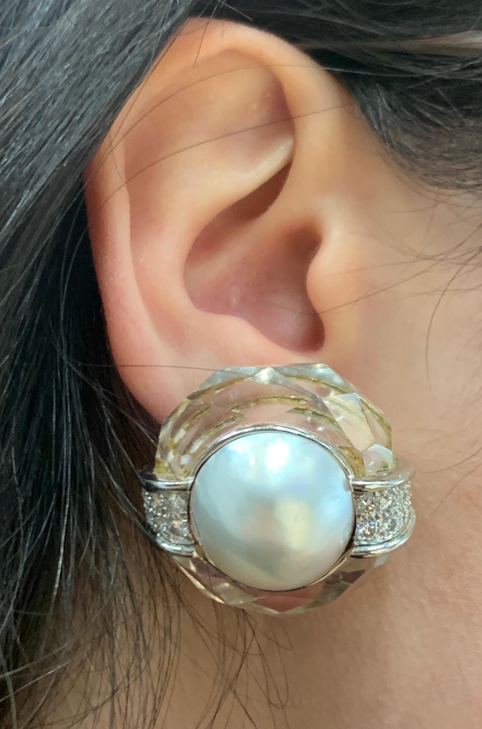 Round Cut David Webb Pearl & Rock Crystal Earrings For Sale