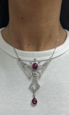 Cabochon Ruby & Diamond Pendant Necklace