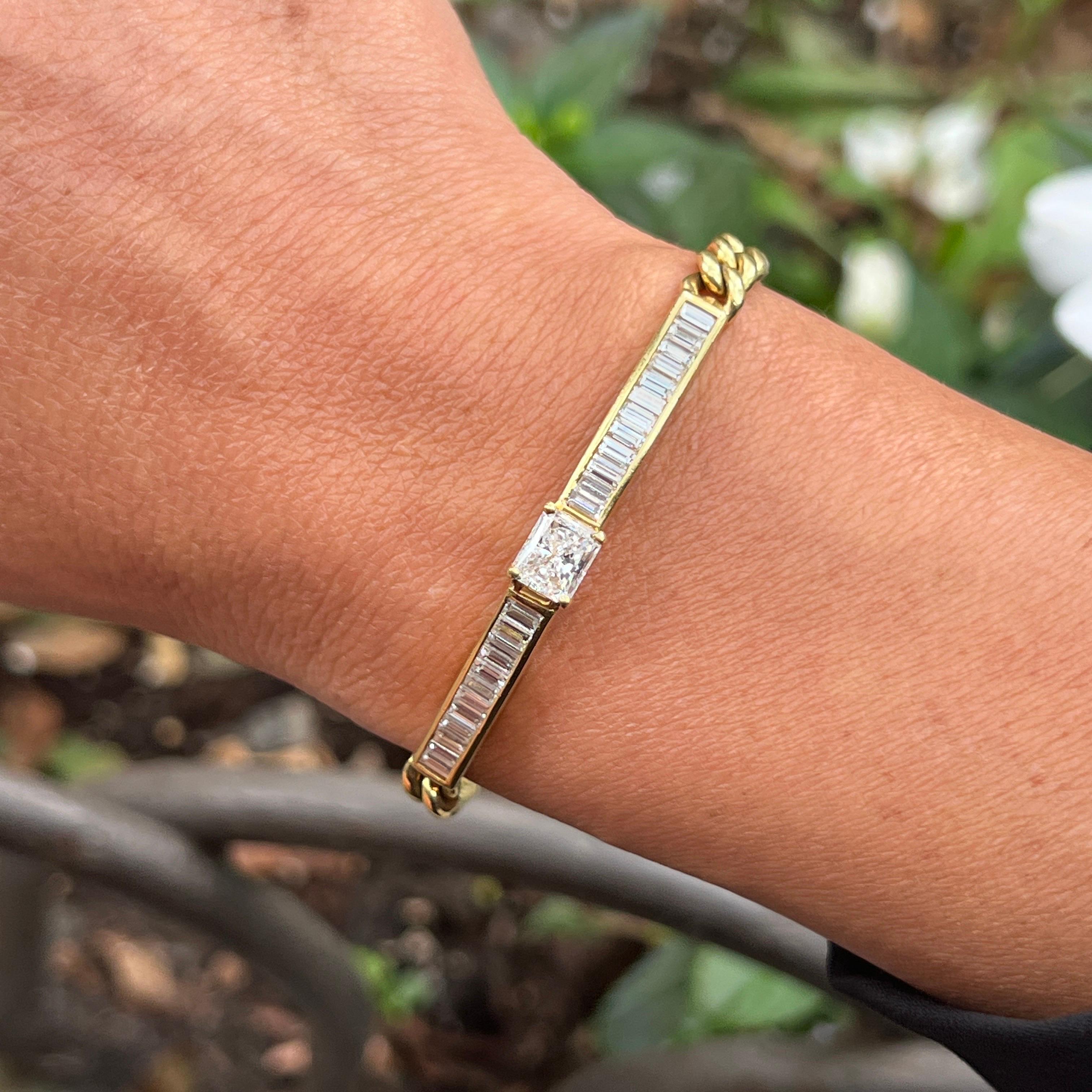 Pulsera cubana de eslabones con diamantes Corte princesa en venta