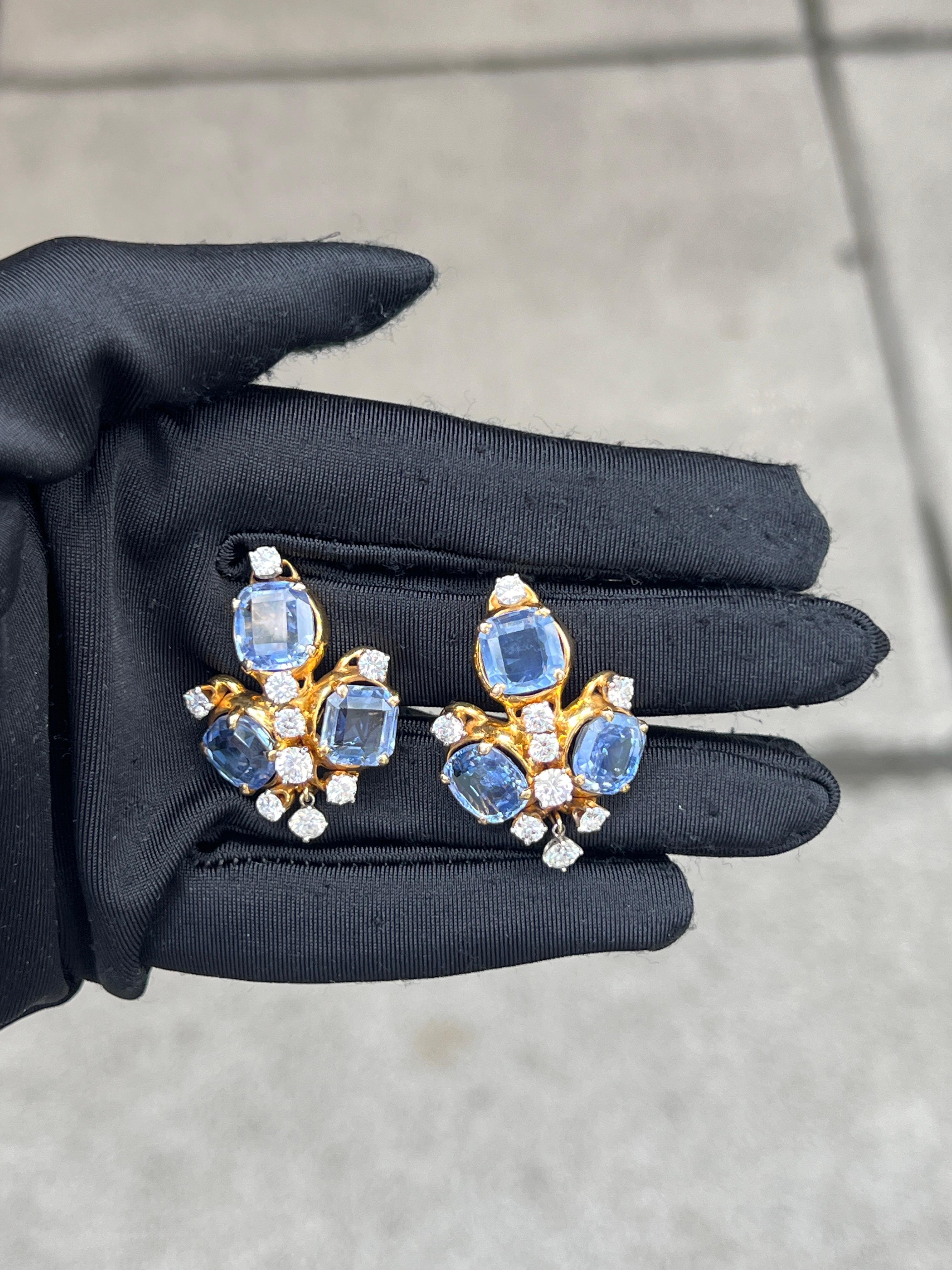 Boucles d'oreilles saphir et diamant Excellent état - En vente à New York, NY