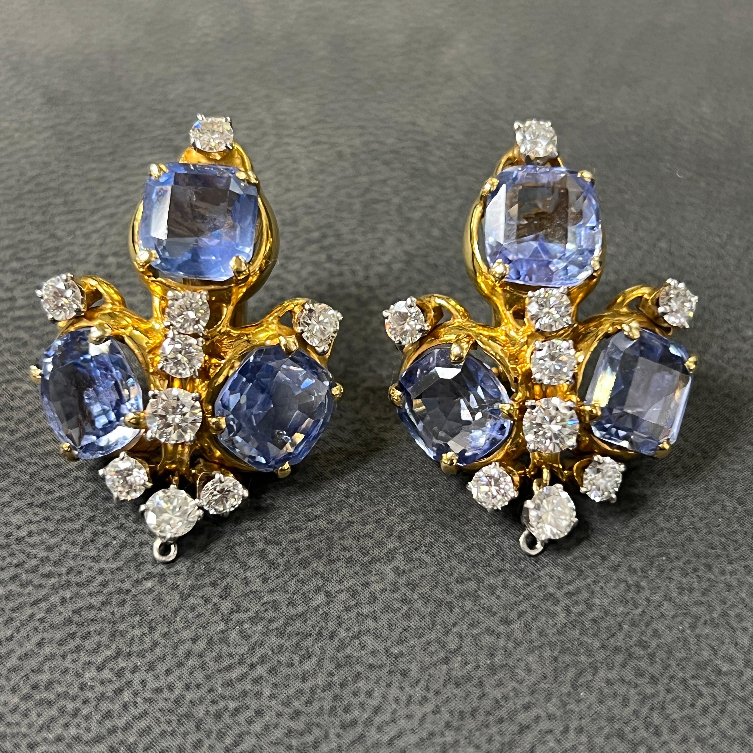Boucles d'oreilles saphir et diamant Pour femmes en vente