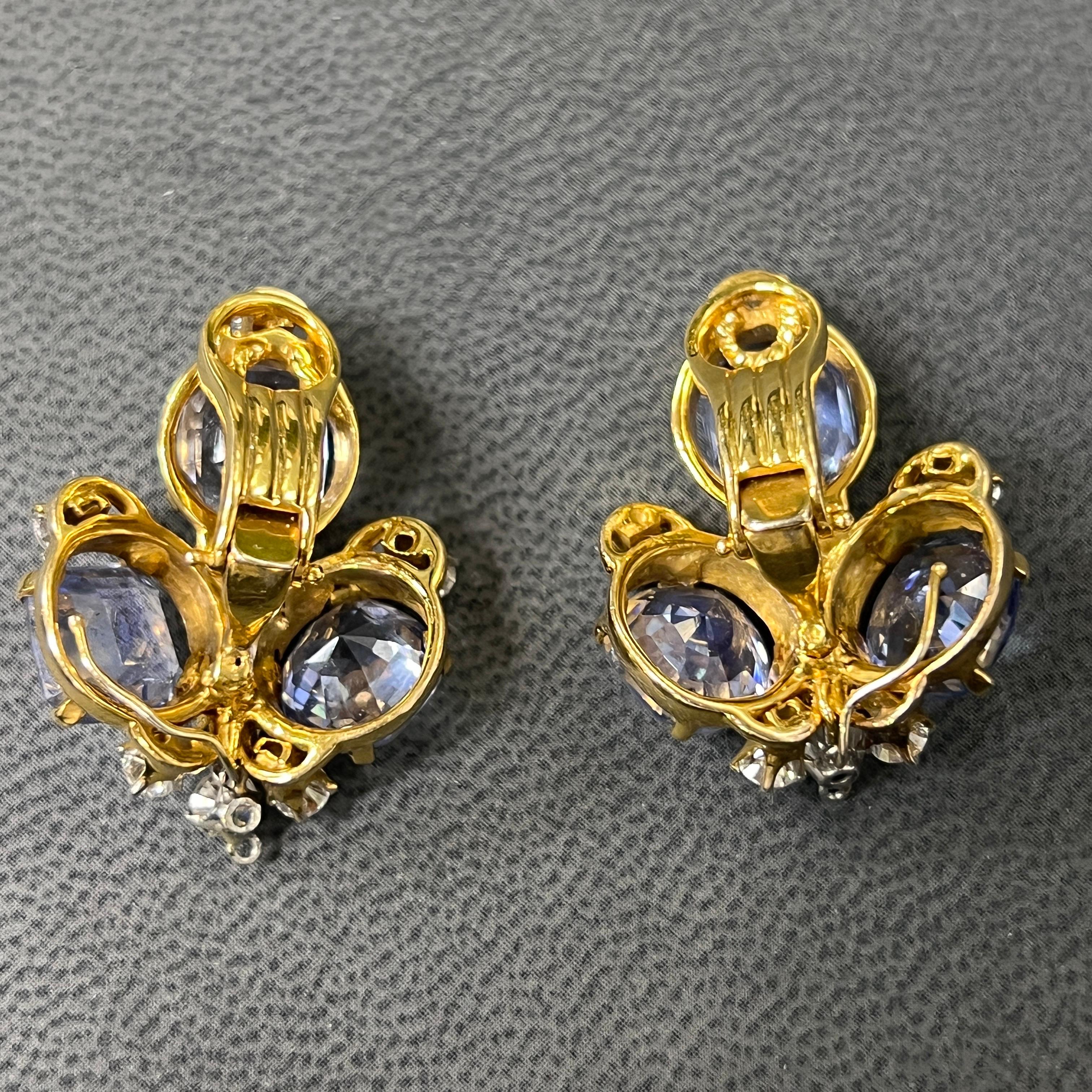 Boucles d'oreilles saphir et diamant en vente 1