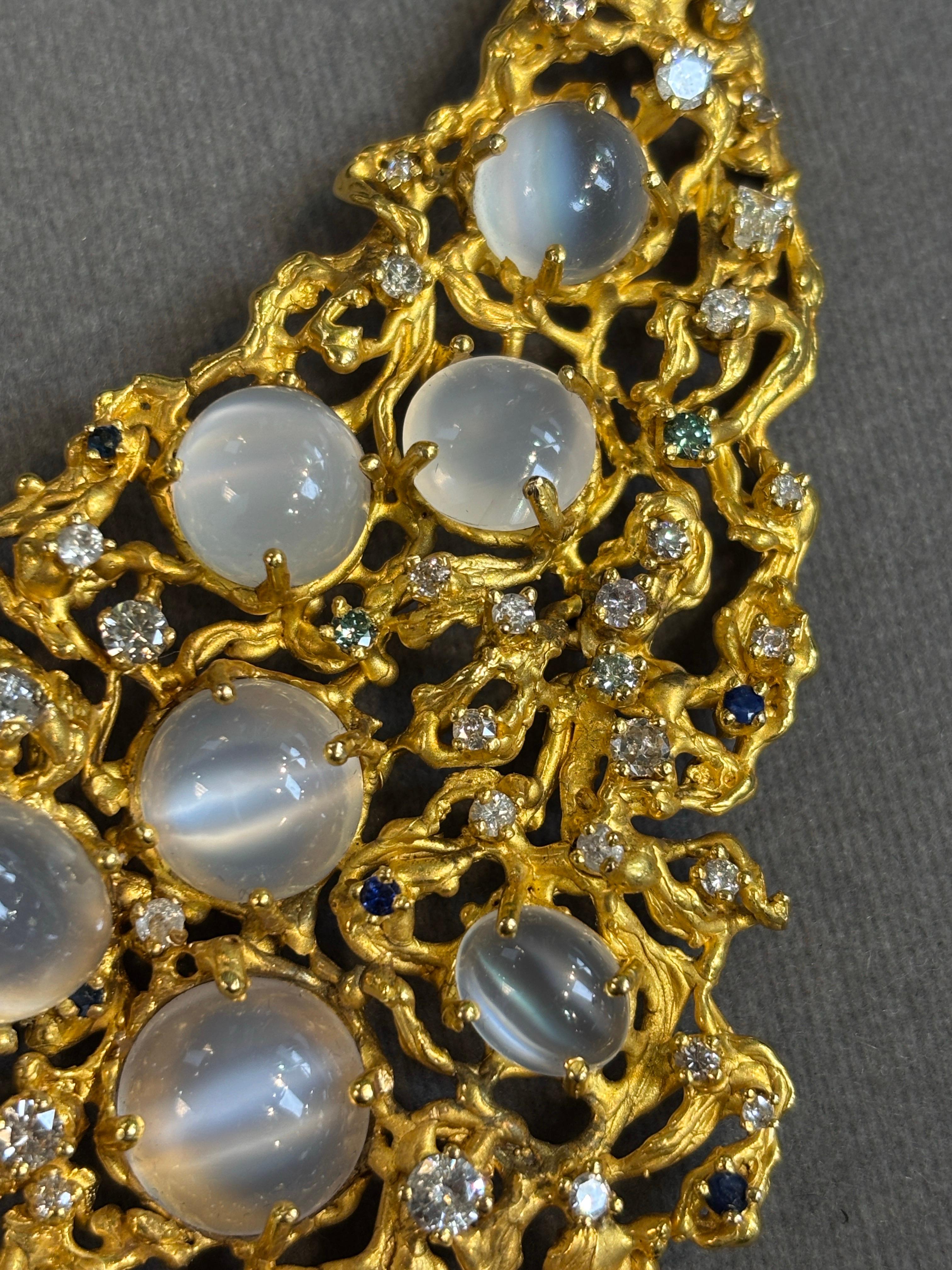 Große brutalistische Mondstein- und Diamant-Latzkette im Angebot 6