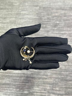 Victorian Pearl & Diamond Crescent Pendant Brooch