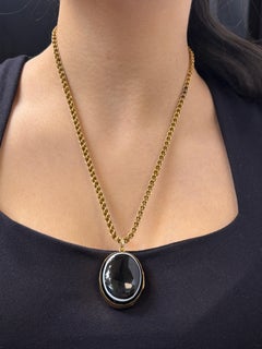 Antique Banded Agate Mourning Locket Necklace