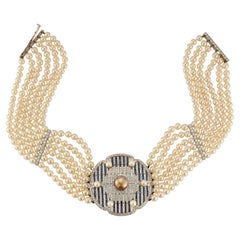Vintage Multi Strand Pearl Choker Necklace