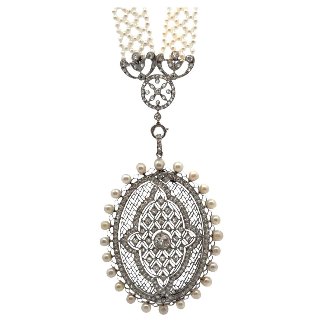 Mauboussin Belle Epoque Pearl and Diamond Pendant Necklace For Sale