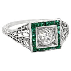 Art Deco Emerald and Diamond Ring