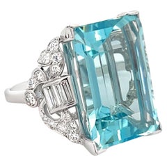 Large Aquamarine and Diamond Ring