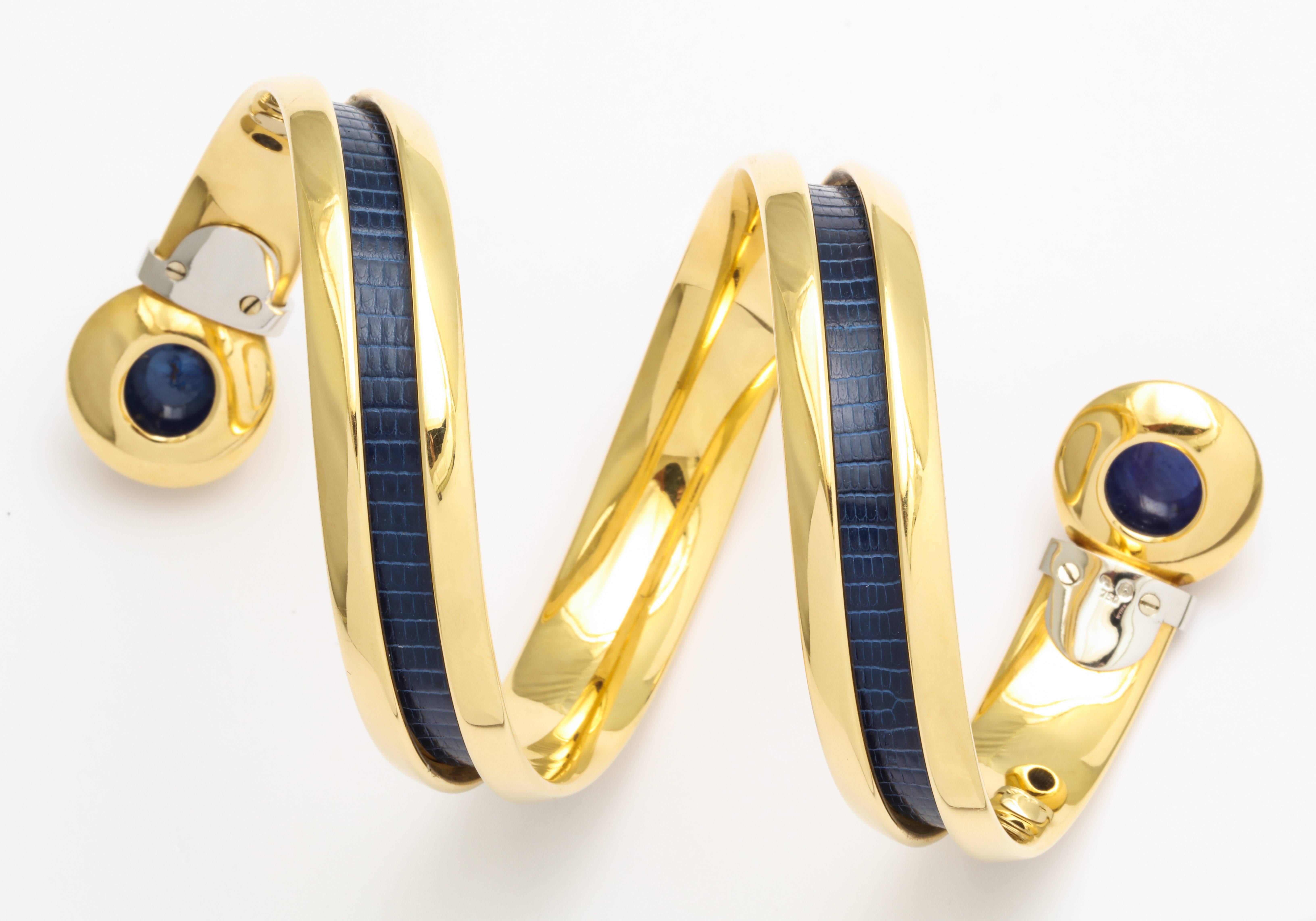 Women's or Men's Hemmerle Sapphire Gold Bangle Bracelet