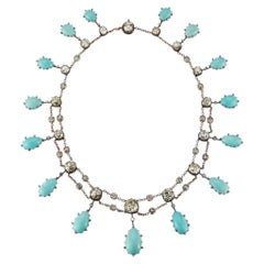 Old Mine Cut Diamond and Turquoise Diamond Necklace