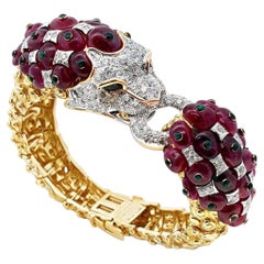 David Webb Ruby and Diamond Lion Bangle Bracelet