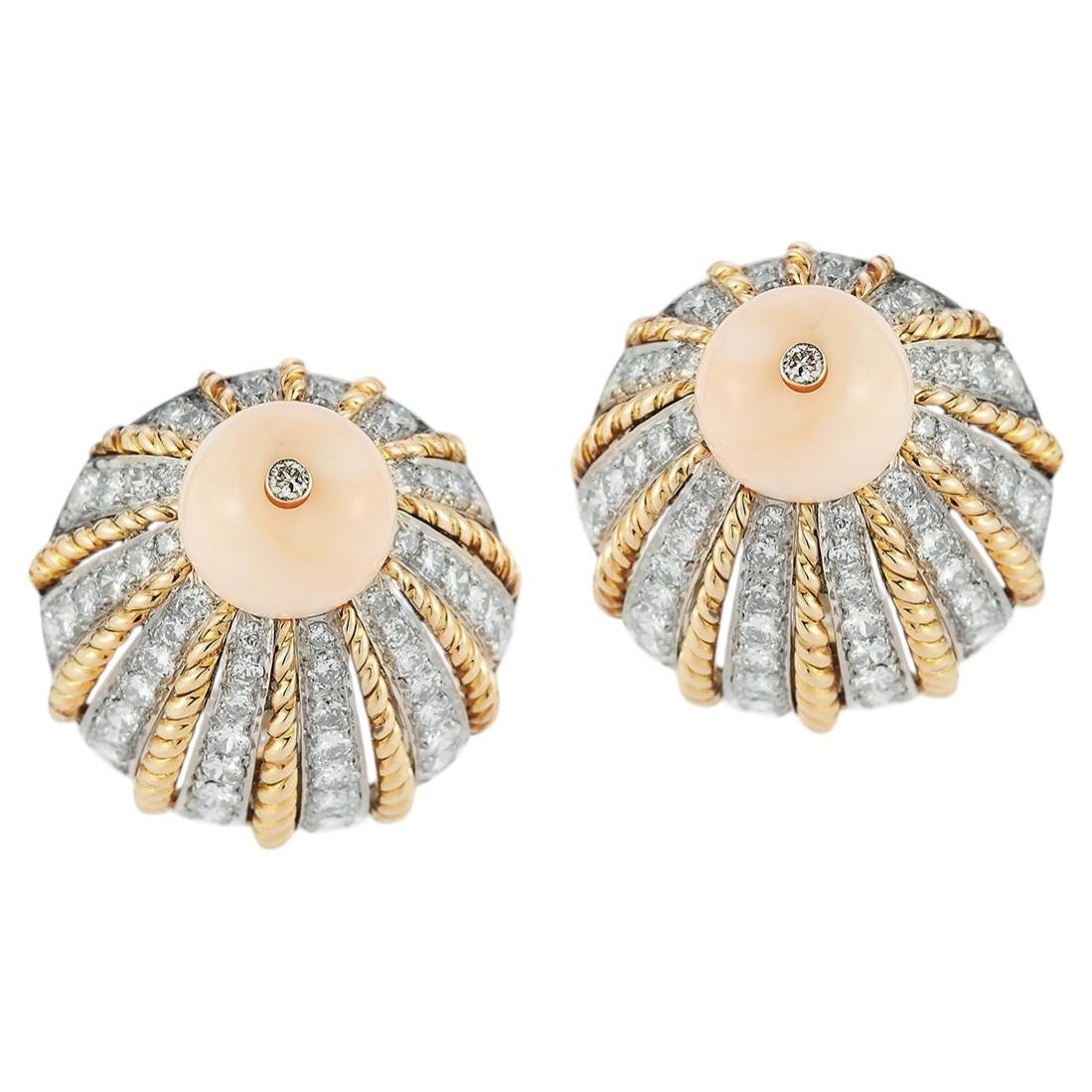 Van Cleef & Arpels Coral and Diamond Earrings For Sale