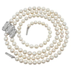 Three Strand Pearl and Diamond Necklace