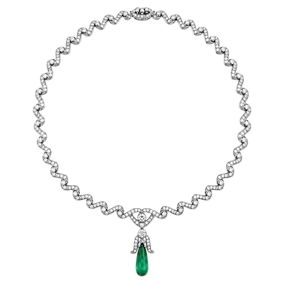 Certified Colombian Emerald and Diamond Pendant Necklace