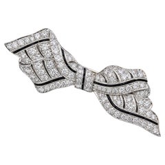 Art Deco Diamond and Onyx Bow Brooch