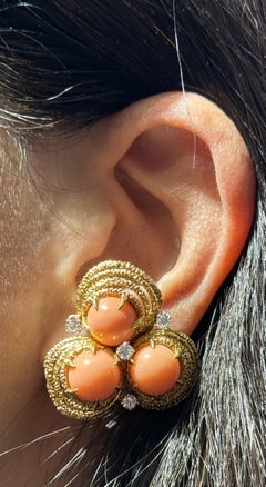 Cartier Coral and Diamond Earrings