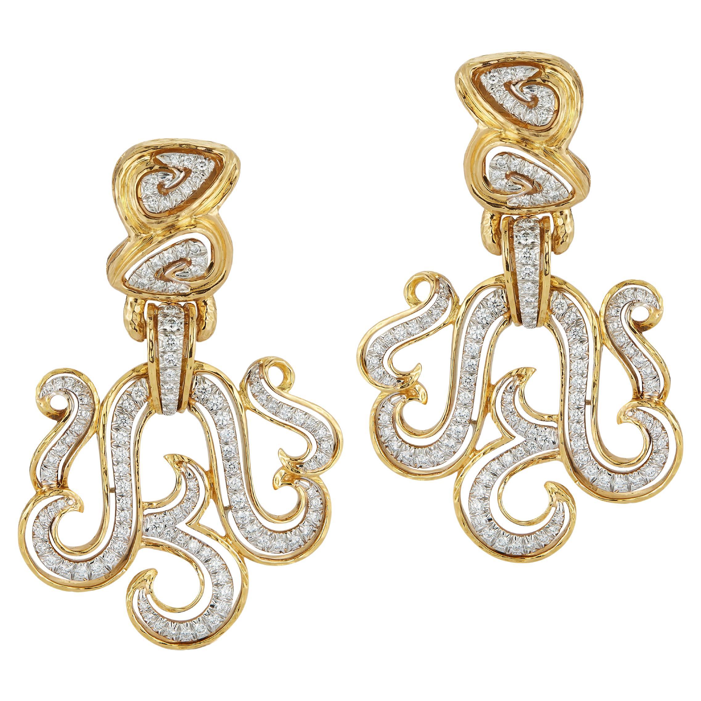 David Webb Yellow Gold and Diamond Earrings For Sale