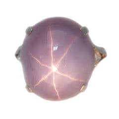 Vintage Platinum Star Sapphire Diamond Ring