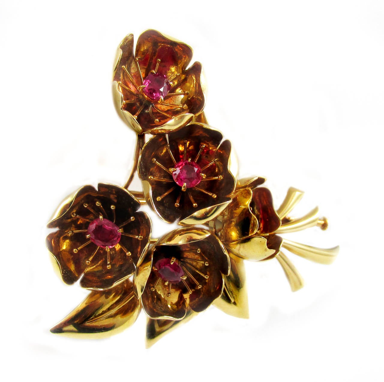 Van Cleef & Arpels Paris Retro Ruby Gold Brooch